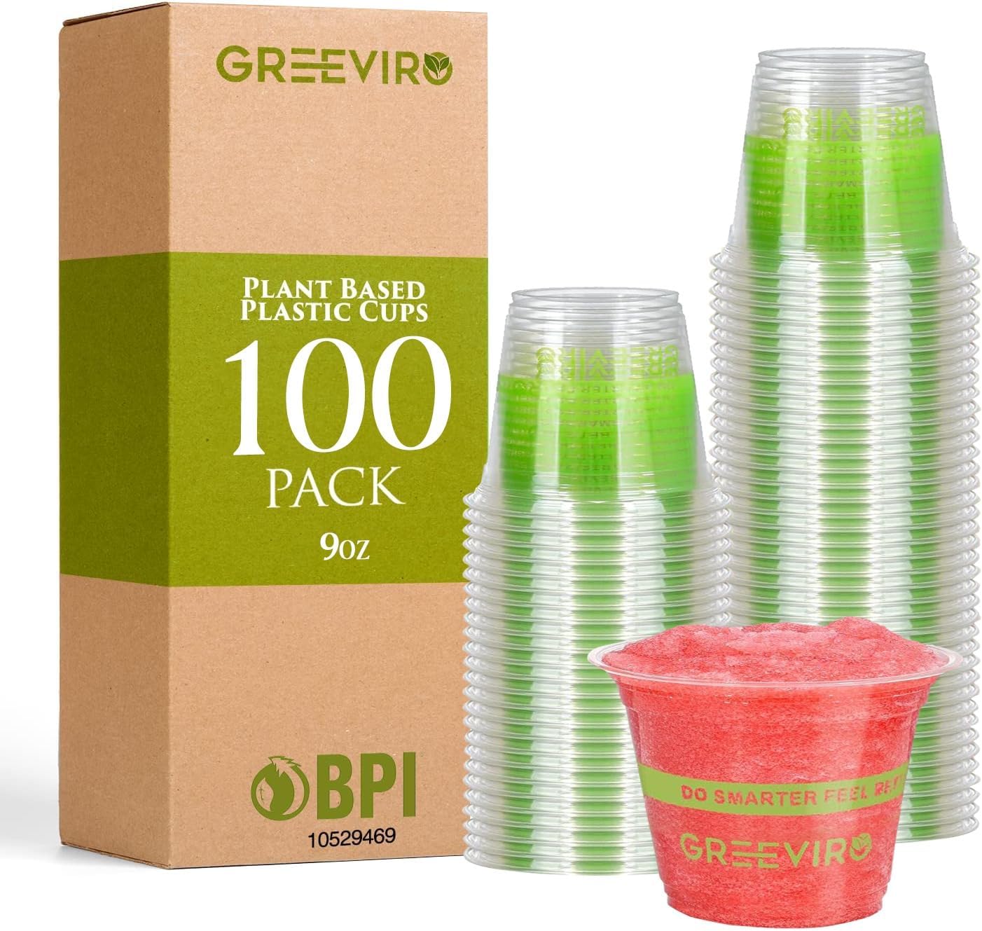 Compostable Plant-Based Clear Plastic Cups 9oz Thick, Reusable, Disposable Iced Coffee Cups for Smoothies, Beer & Any Beverages for Parties, Weddings & Gatherings (9oz)