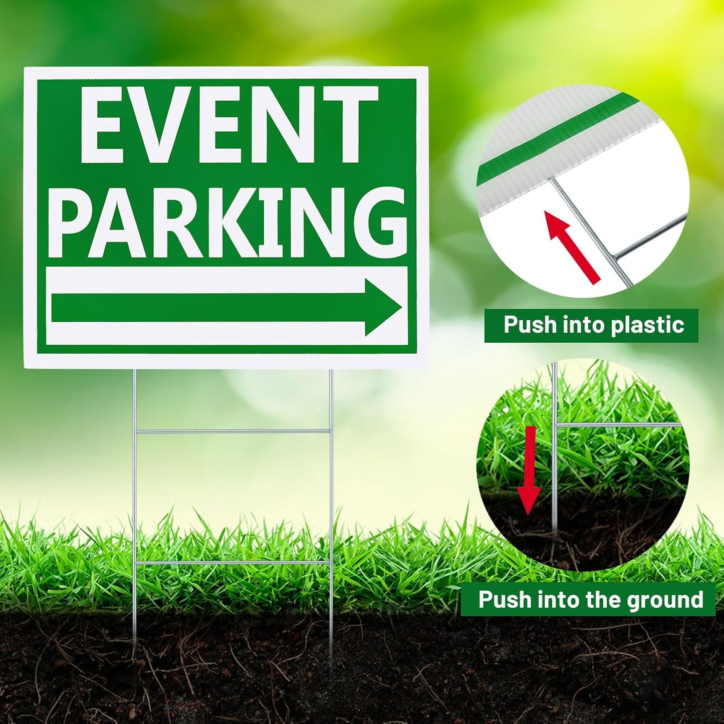 Juexica 9 Pieces 16 x 12 Inches Outdoor Event Parking Signs with Arrow Corrugated Plastic Yard Double Sided Event Signs Outdoor Directional Guest Parking(Green)