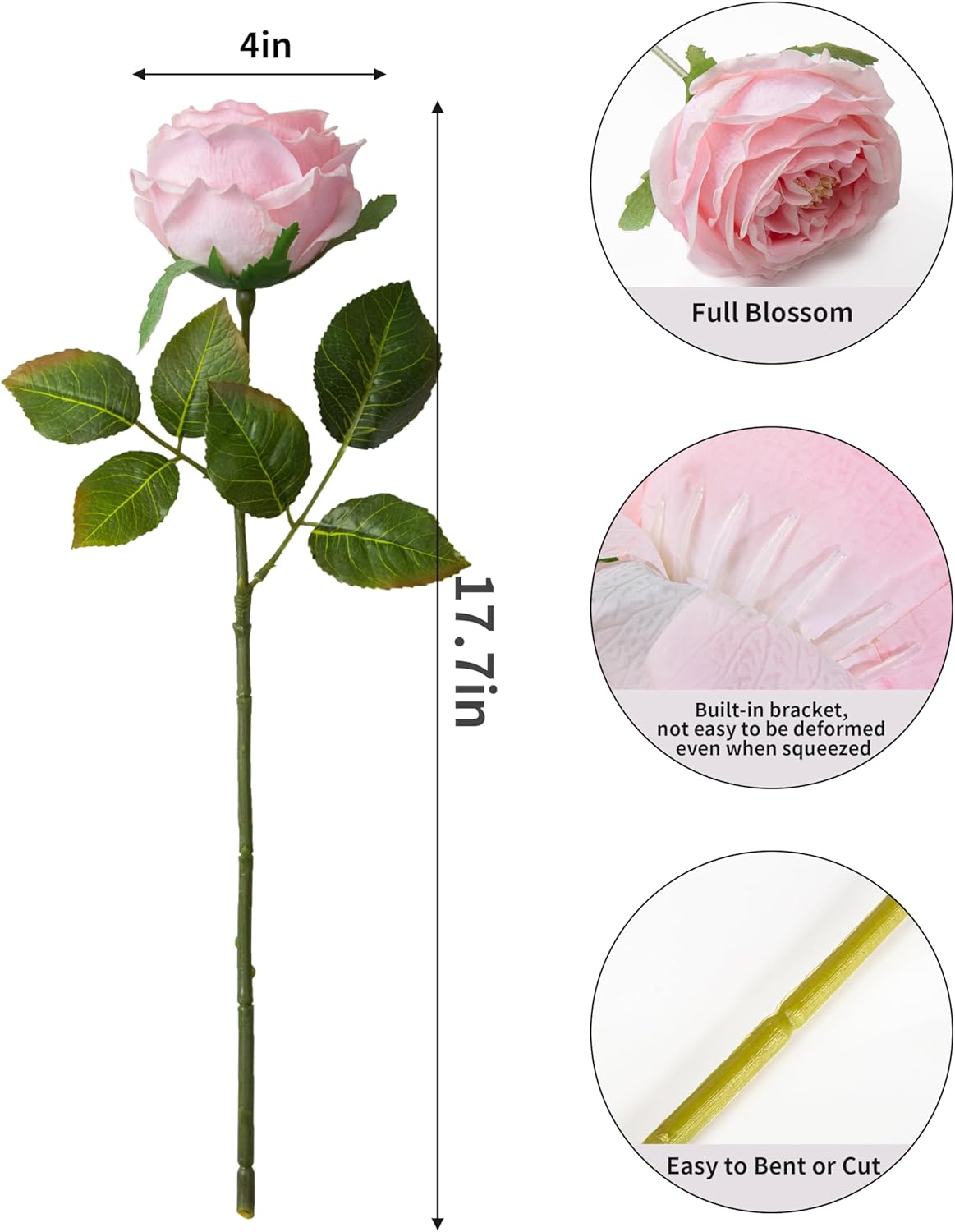 DuHouse 5Pcs Silk Roses Fake Pink Roses with Stems Real Touch Rose Artificial Flowers for Arrangement Wedding Party Home Decoration