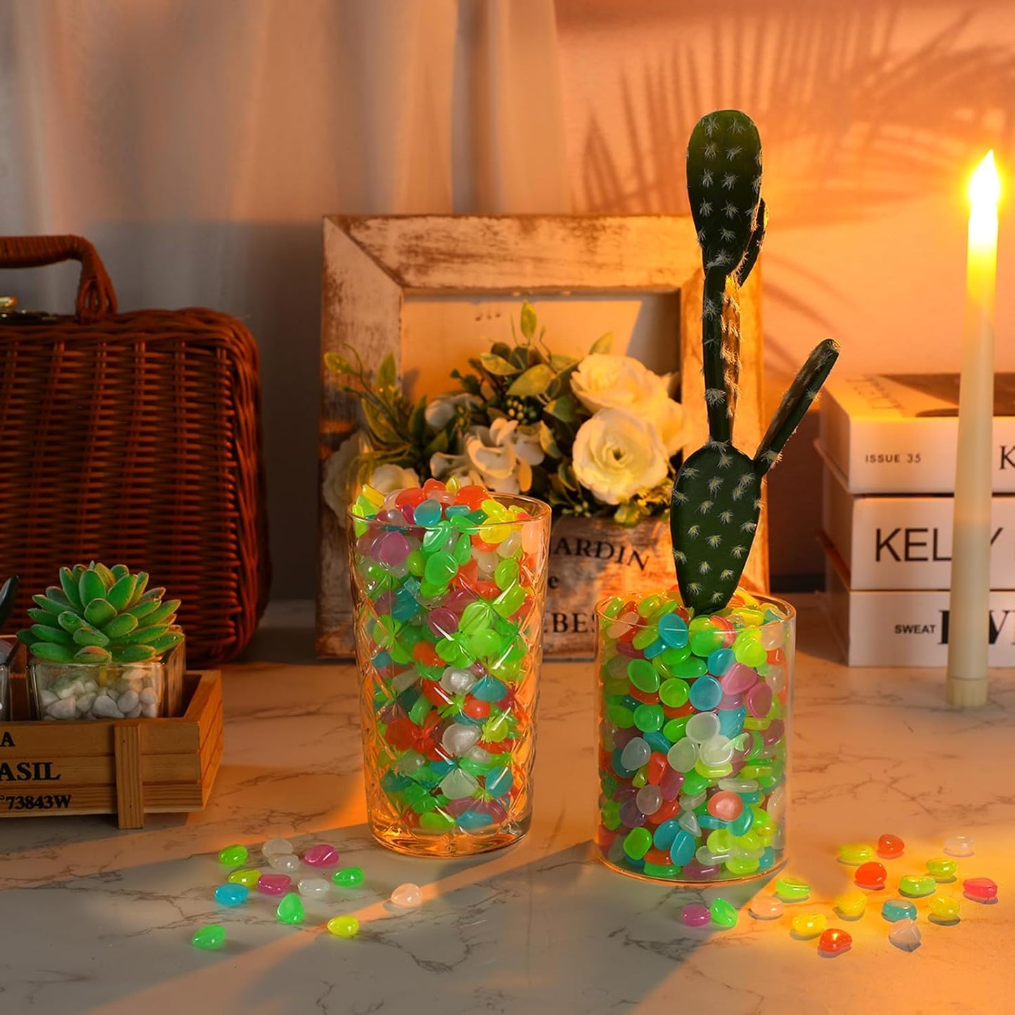 Sasylvia 12000 Pcs Glow in The Dark Rocks Glow in The Dark Stones Glowing Rocks for Garden Outdoor Glowing Fish Tank Pebbles Luminous Stone for Outdoor Yard Patio Aquarium Landscaping (Colorful)