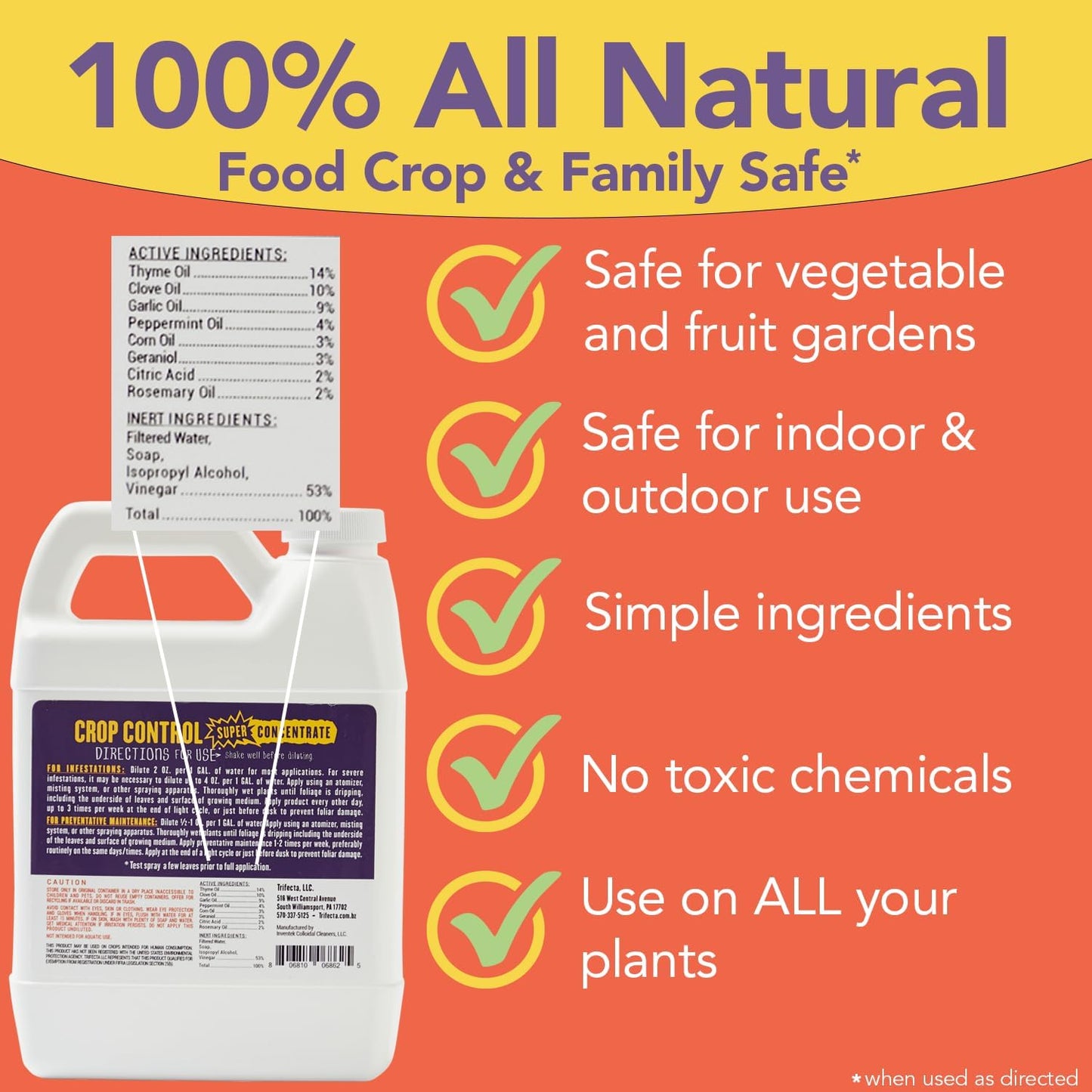 Trifecta Crop Control Super Concentrate All-in-One Natural Pesticide, Fungicide, Miticide, Insecticide, Help Defeat Spider Mites, Powdery Mildew, Botrytis, Mold and More on Plants 32 OZ