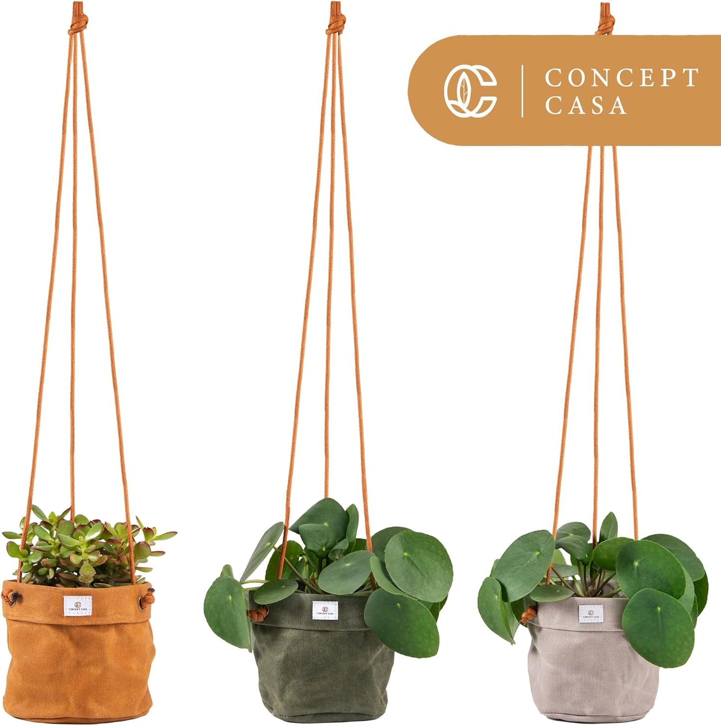 Waxed Canvas Handmade Hanging Planter for Indoor/Outdoor Plants, Hanging Basket Plant Holder Forest Green with Hook