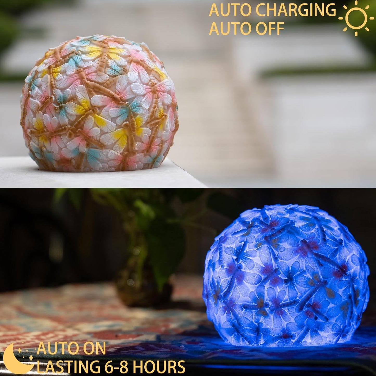Garden Solar Dragonfly Globe Lights - Waterproof Multicolor Ball Lights for Yard, Pathway, Patio, Lawn Decor