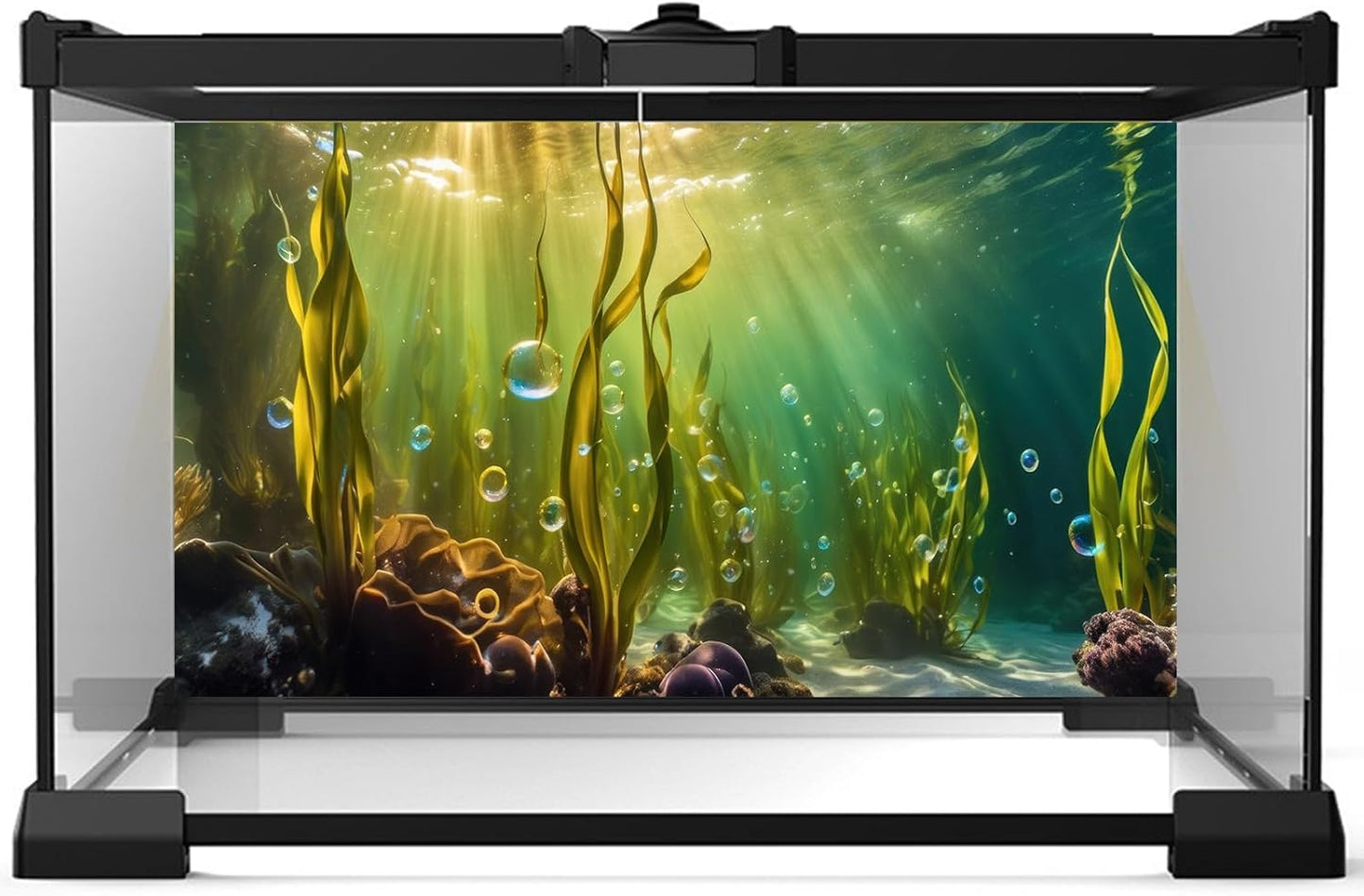 Aquarium Background Underwater Beautiful Coral Reef with Seaweed Bubbles Terrarium Backdrop Aquatic Plants Sunlight Rays Fish Tank Background Tank Aquarium Wallpaper Poster Decor Vinyl 36x20in
