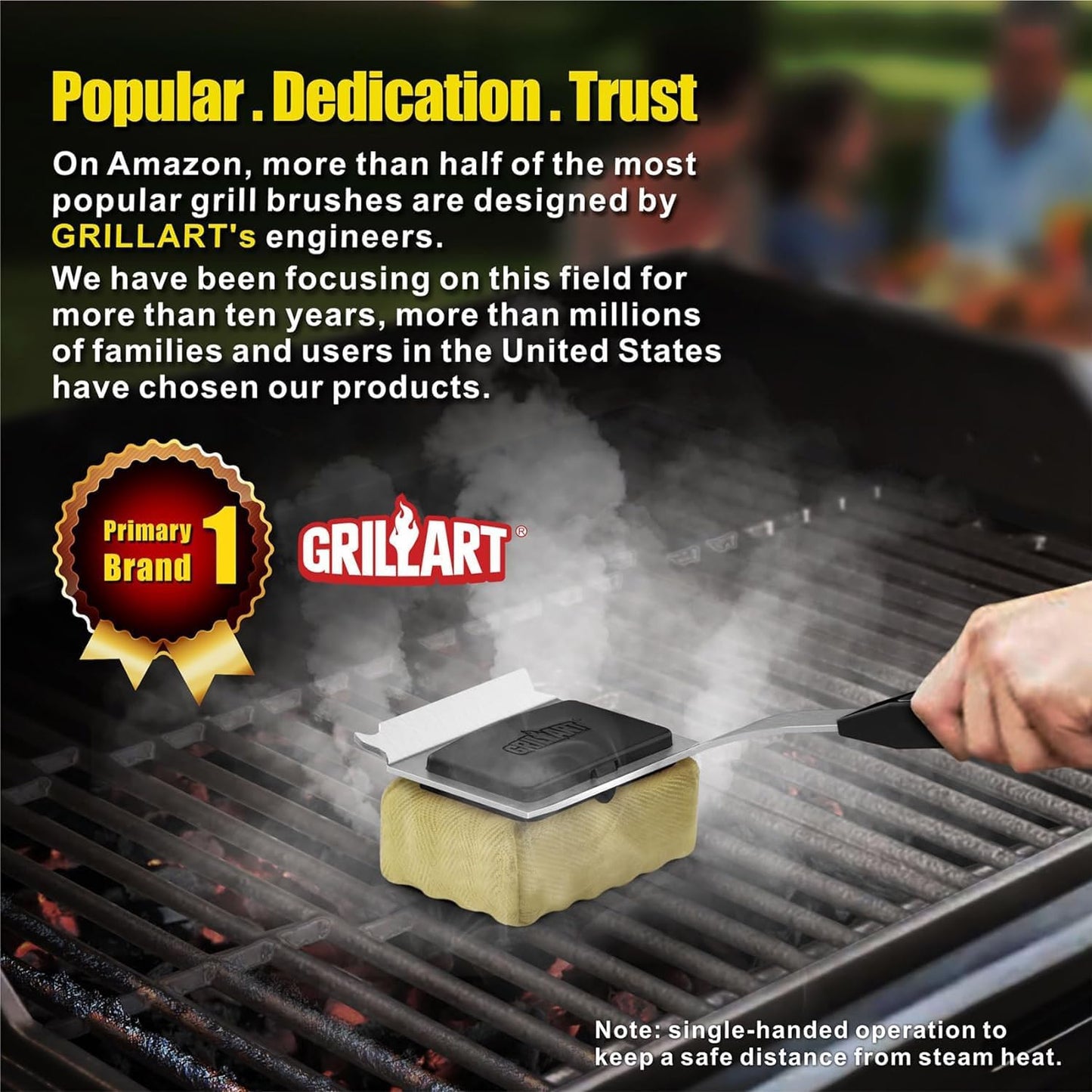 GRILLART Grill Brush Bristle Free. Upgraded BBQ Replaceable Cleaning Head, Seamless-Fitting Scraper Tools for Cast Iron/Stainless-Steel Grates Griddle, Safe Barbecue Grill Cleaner-Black