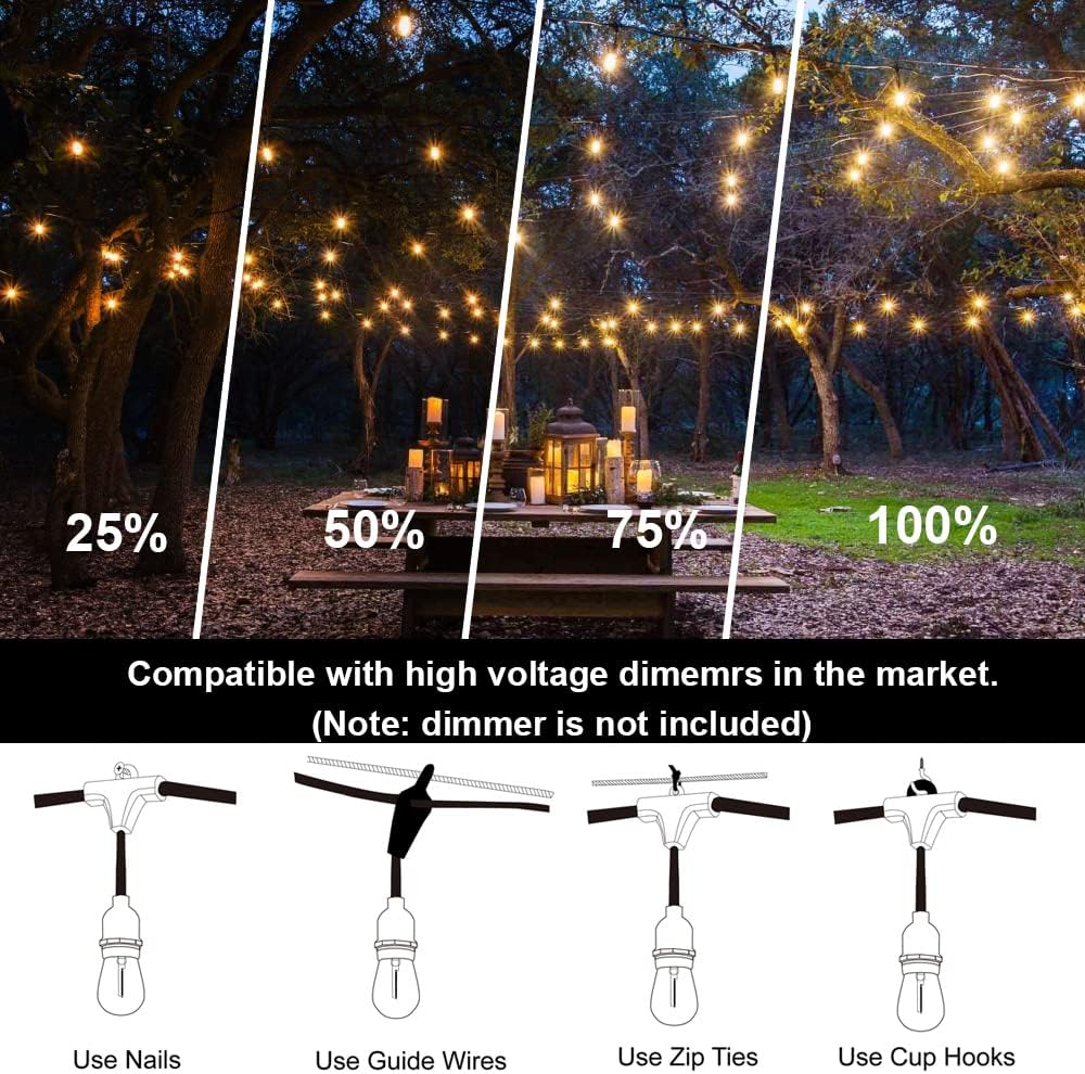 SUFEIMAS Outdoor String Lights LED 150FT with 45 Sockets 48pcs S14 Shattreproof Edison Bulbs,Dimmable LED Outdoor String Lights for Outside, Patio,Backyard, Market, Cafe (3 * 50ft)