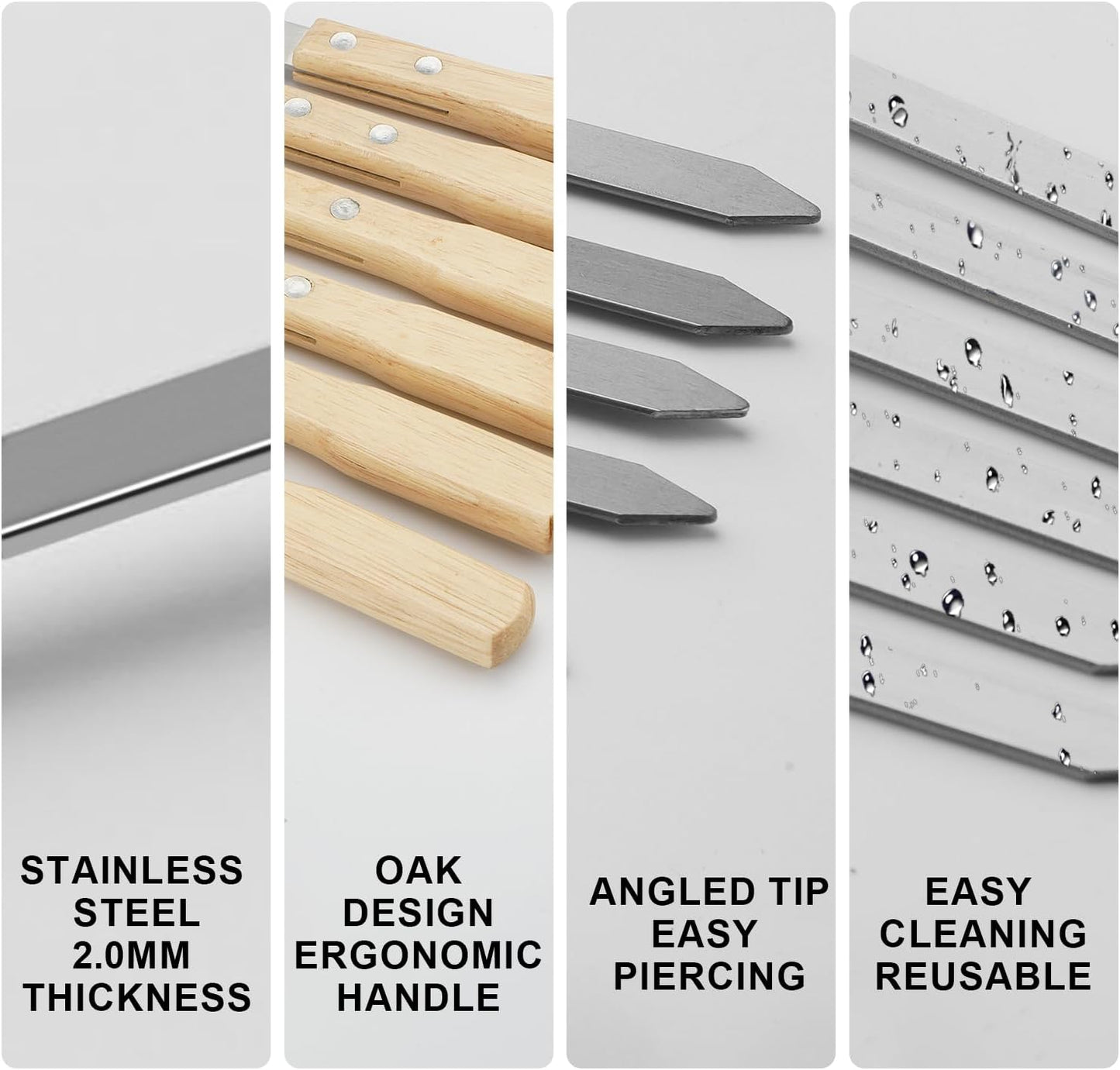 SHIKORI Kabob Skewers,BBQ Barbecue Skewers,Stainless Steel Sticks,23 Inch Heavy Duty Large Wide Reusable,with Nonslip Wooden-12 Pcs