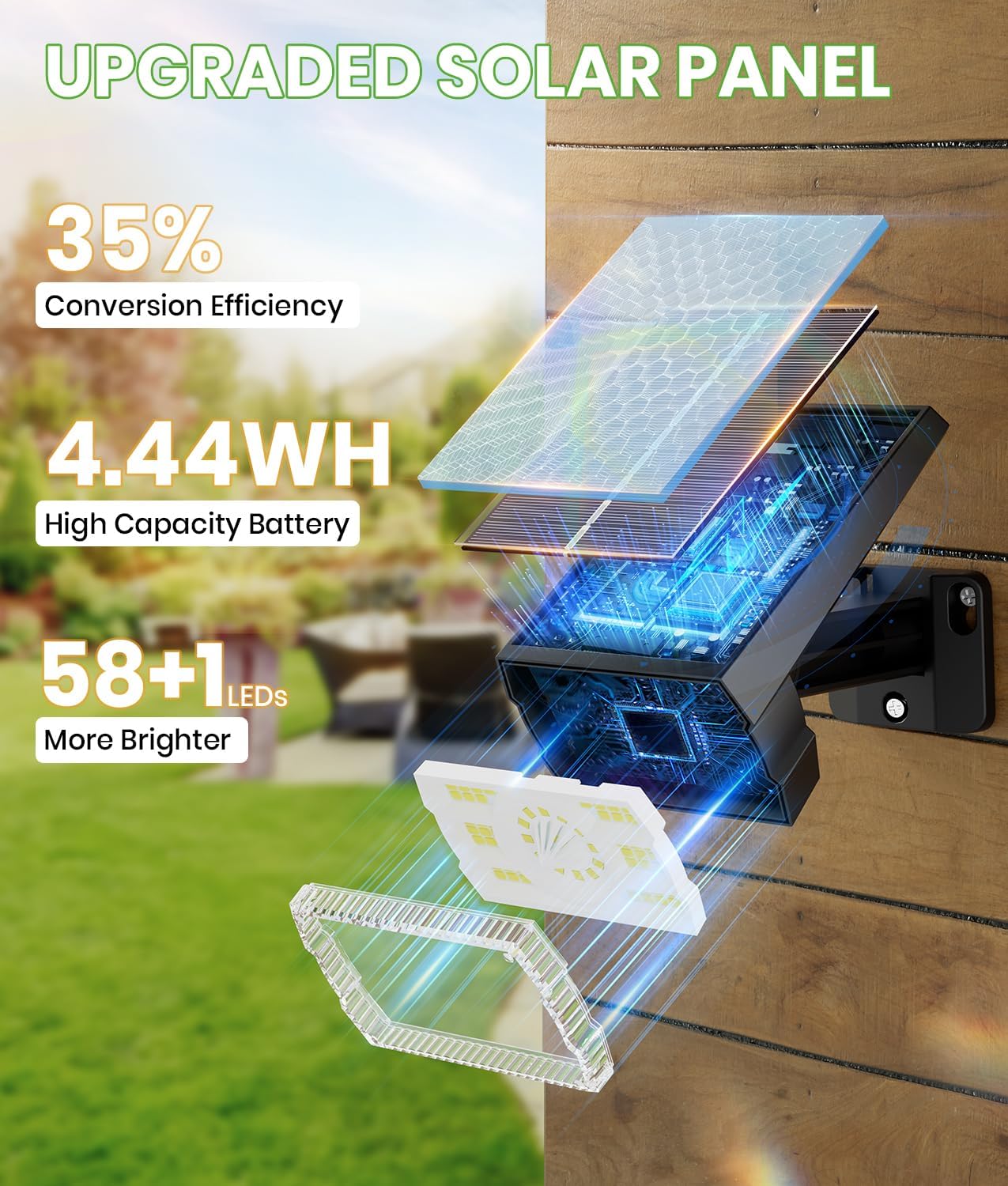 Bright Solar Spot Lights Outdoor 4 Pack, [58 LED/12000K/3 Modes] Solar Lights Outdoor Waterproof IP67, Auto On/Off, 2-in-1 Wall Light Flood Light for Tree Yard Garden Pathway