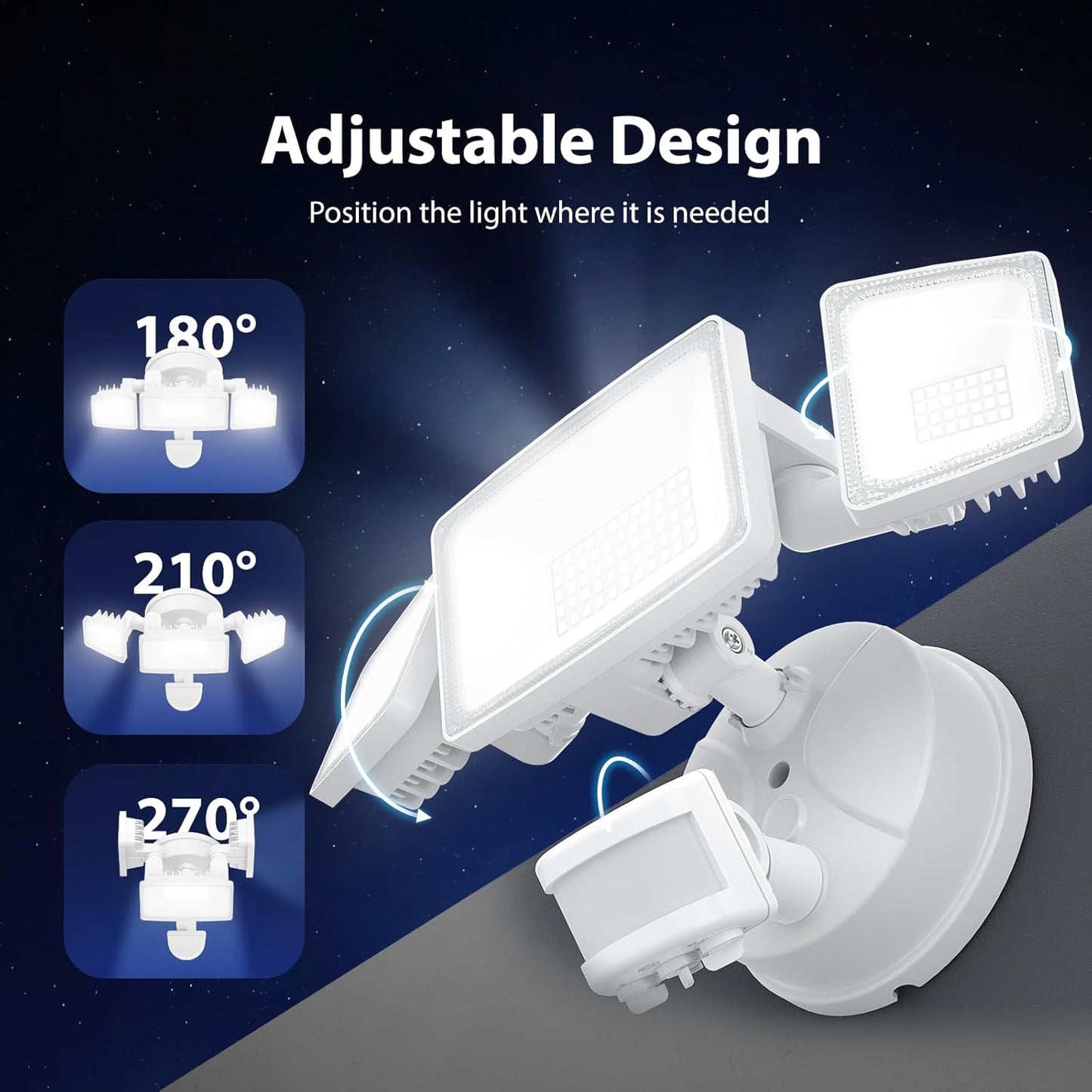 Onforu 3 Pack 65W LED Motion Sensor Outdoor Lights, Security Light Motion Outdoor Flood Light Fixture Detection Detector, 3 Adjustable Heads 6500LM 6500K IP65 Waterproof Exterior Garage Yard (White)