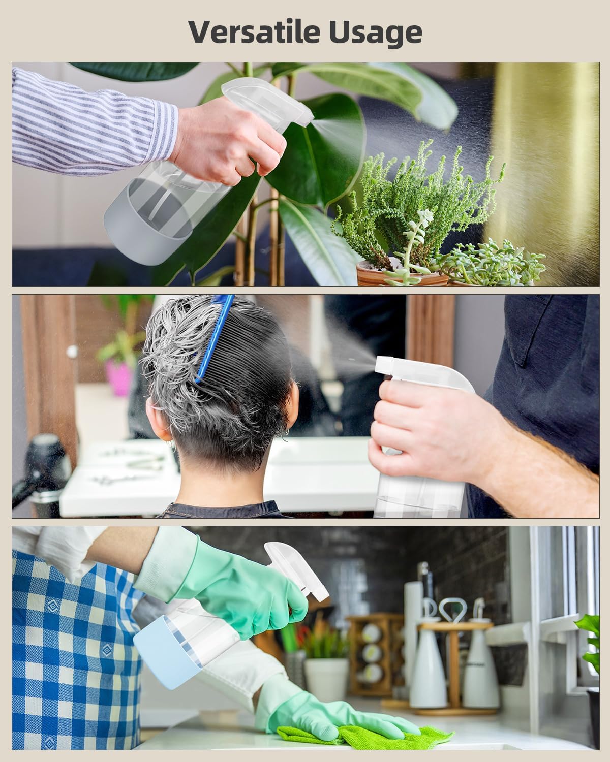 2 Pack Glass Spray Bottles 8 oz, Empty Refillable Containers with Silicone Sleeve Protection, Glass Spray Bottles for Cleaning Solutions, Hair and Plants with Adjustable Nozzles Blue&Grey