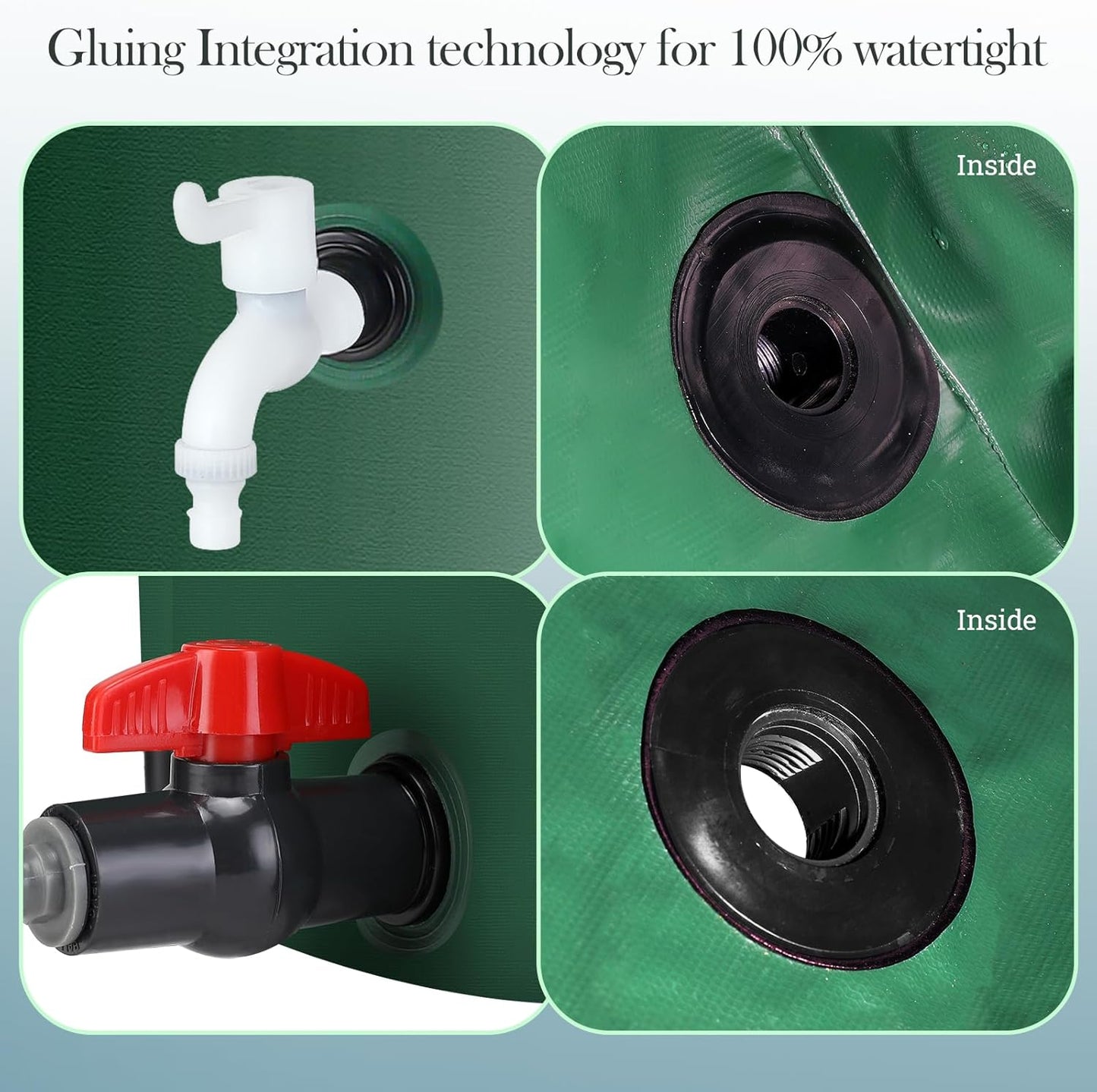 100 Gallon Collapsible Rain Barrel, SKM Portable Rain Water Collection Barrel for Garden/Outside/Lawn, PVC Rainwater Collection System Water Tank Storage Container with Spigots & Overflow Kit, Green