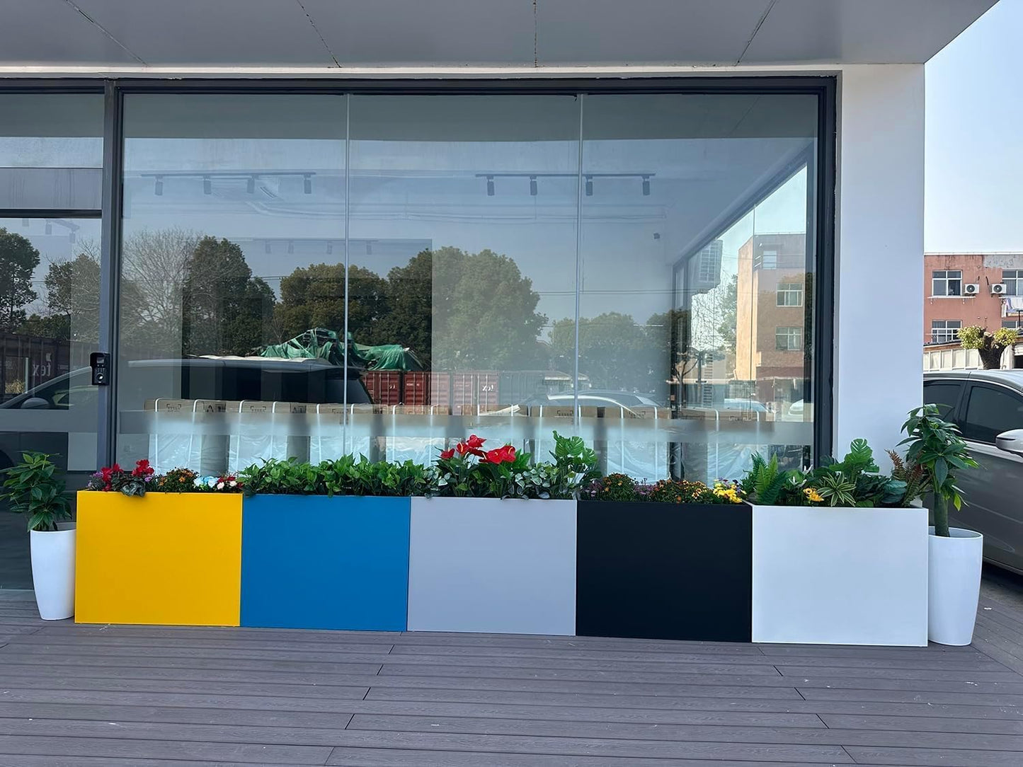 38" L x 13" W x 30" H Metal Tall Rectangular Planter - Large Planter Box for Outdoor Patio/Porch Modern Design for Plants, Flowers, Garden,Spliced Flower Pot (Navy)