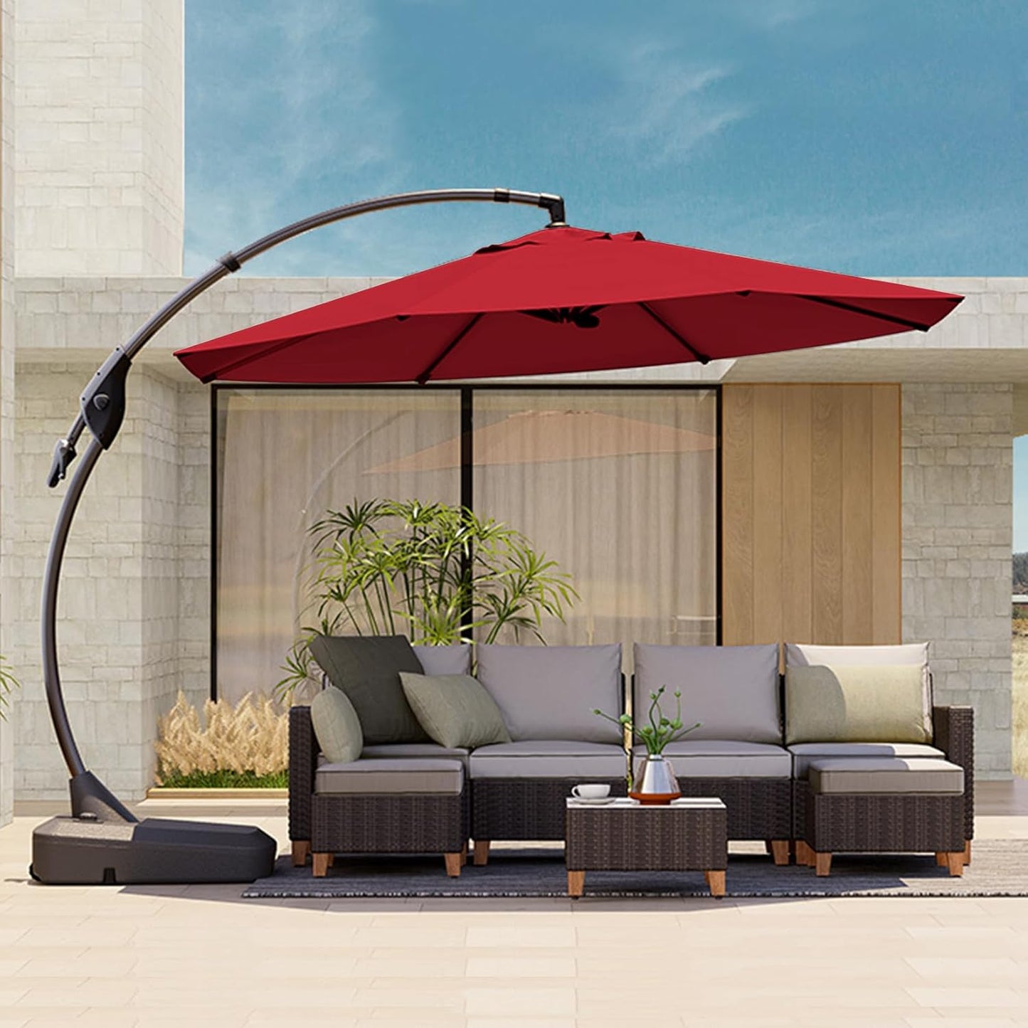 Grand patio 12FT Outdoor Cantilever Umbrella Large Round Aluminum Offset Umbrella with Base for Garden Deck Patio (Red, 12 FT)