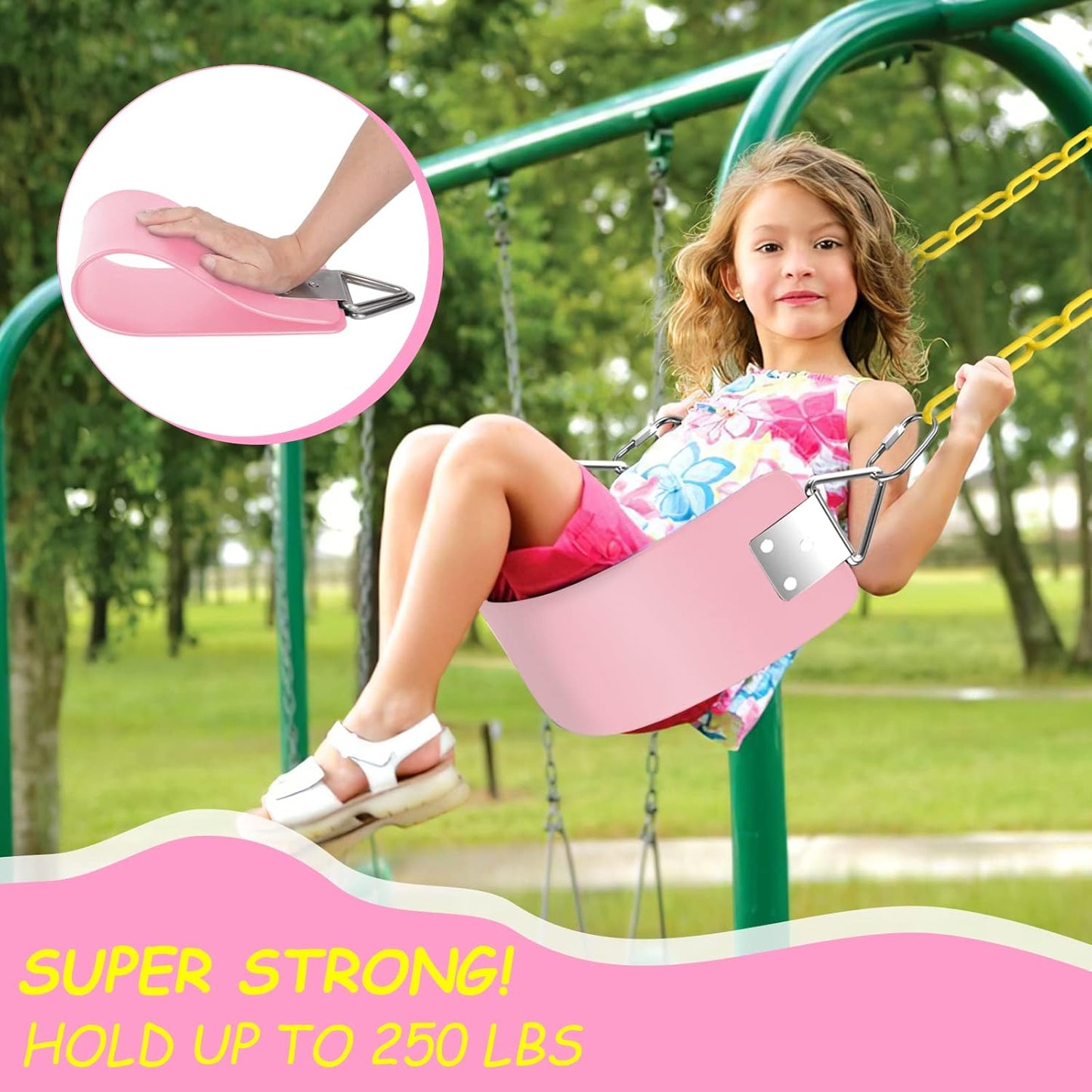 AGPTEK Swing Seat, 30.4 x 6 x 0.27 Inch Yard Swing for Boys and Girls & Adults with Metal Triangle Ring - Light Pink (113KG /250LB Weight Limit)