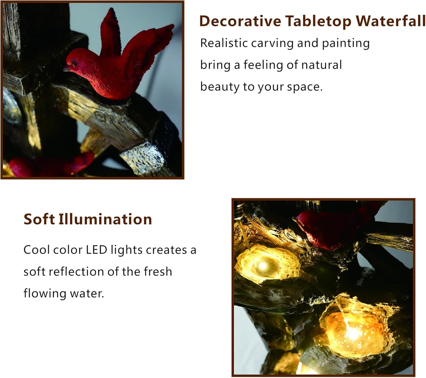 Decorative Garden Birdhouse Three Tier Water Fountain Outdoor with LED Lights and Water Wheel