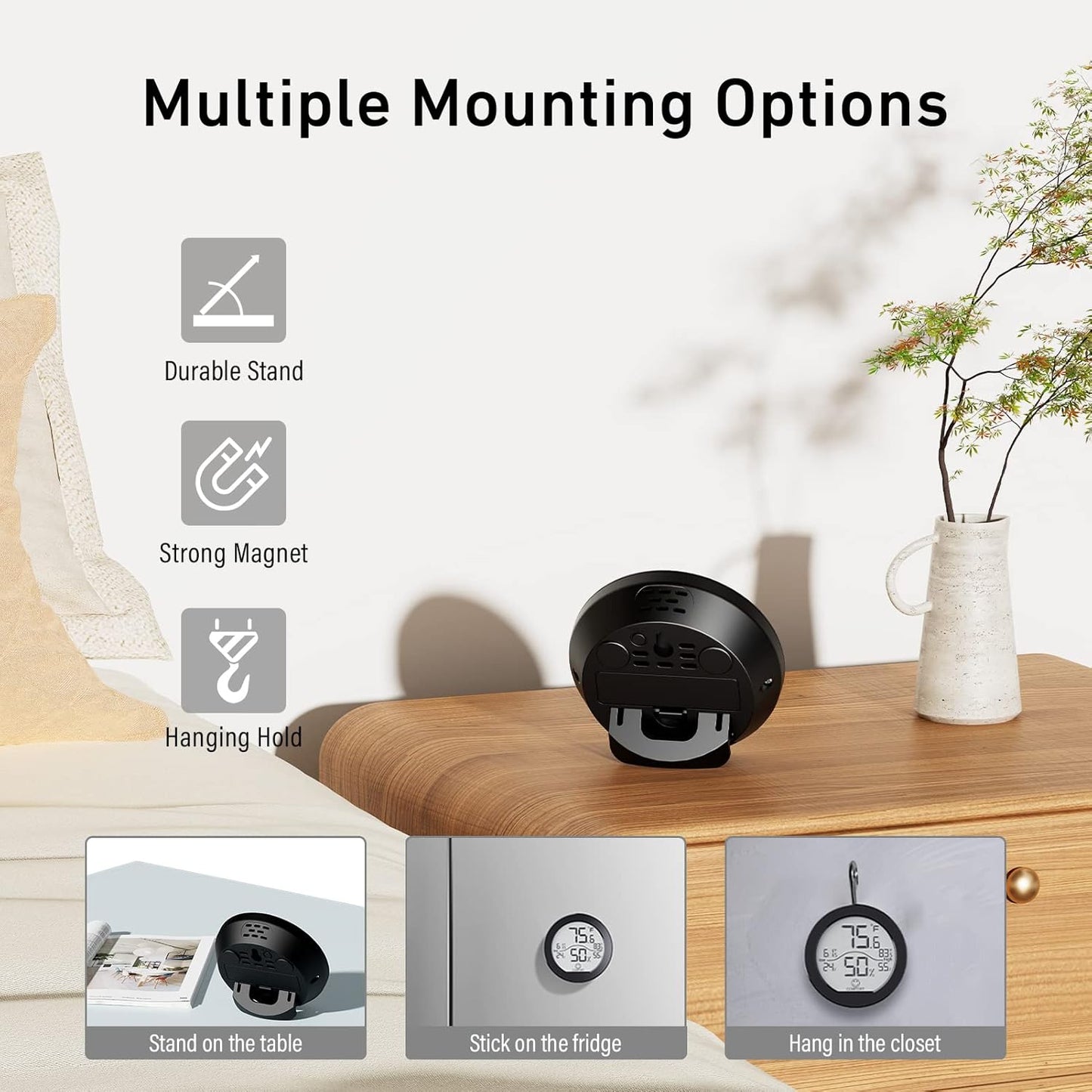 SECRUI Hygrometer Thermometer for Room Temperature Humidity Meter Indoor Thermometer Accuracy Calibration LCD Temperature Sensor with Maximum and Minimum Records, TH1, Black, 2 Pack