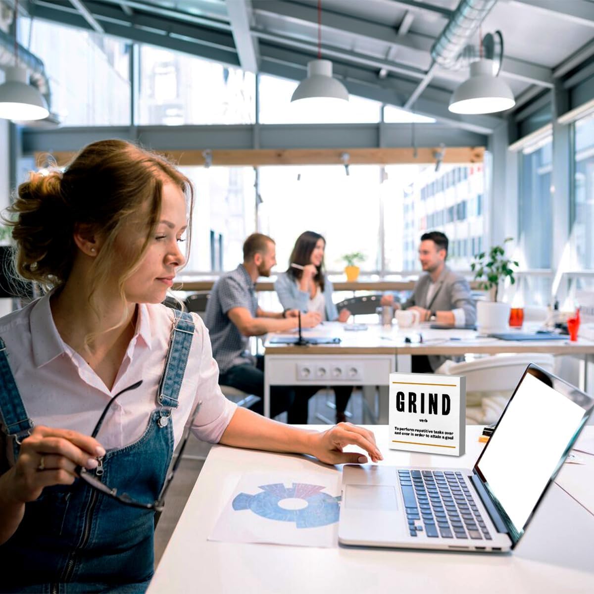 Grind Definition Entrepreneur White Wooden Box Sign, Inspirational Office Decor Decorative Table Shelf Desk Decor, Rustic Workplace Farmhouse Home Cubicle Decor Office Decorations Desk Accessories