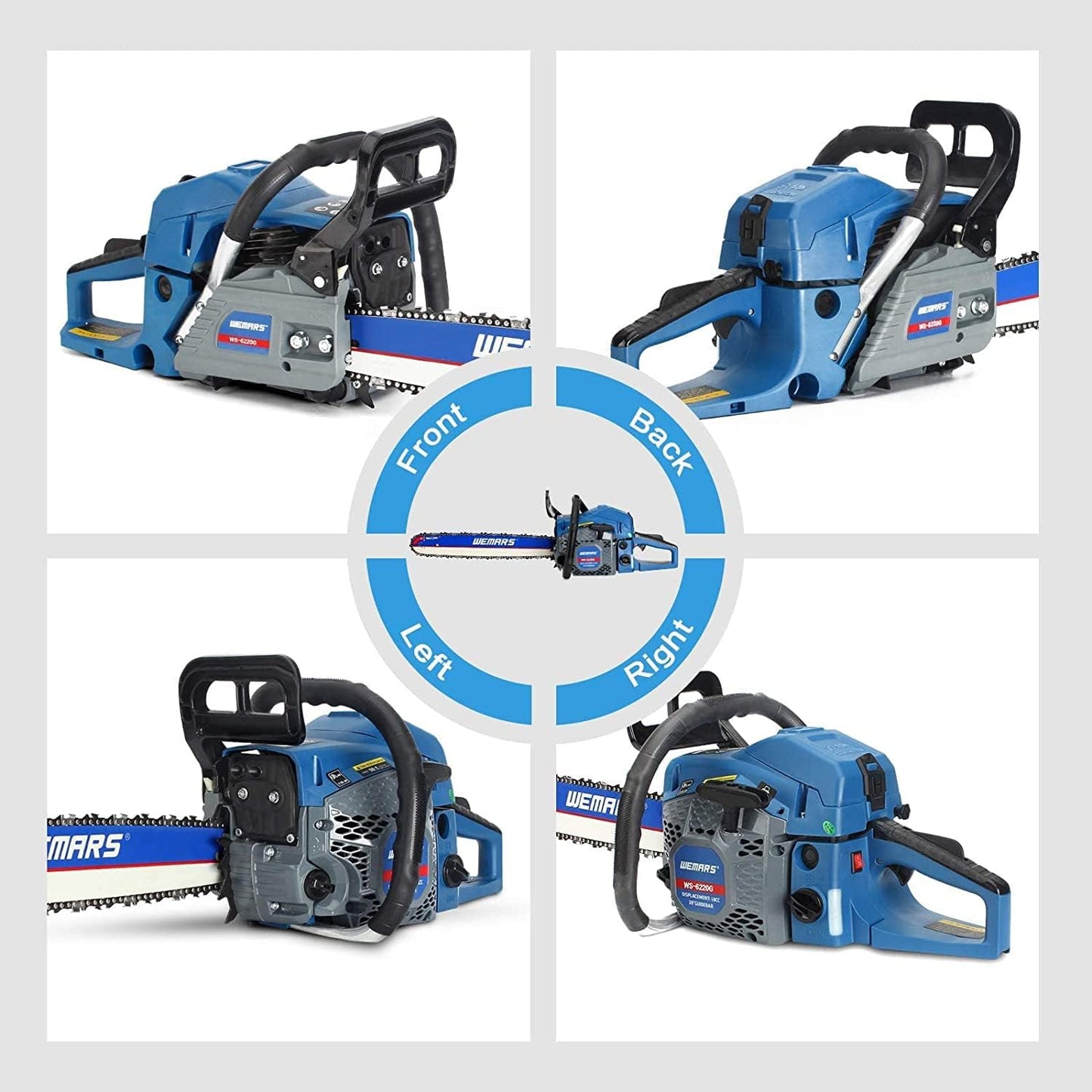 62cc Gas Chainsaws 20 Inch Bar Power Chain Saws, Gas Powered Chainsaw 2 Stroke Handed Petrol Gasoline Chain Saw for Cutting Wood Outdoor Garden Farm Home Use with Tool Kit，(6220G)