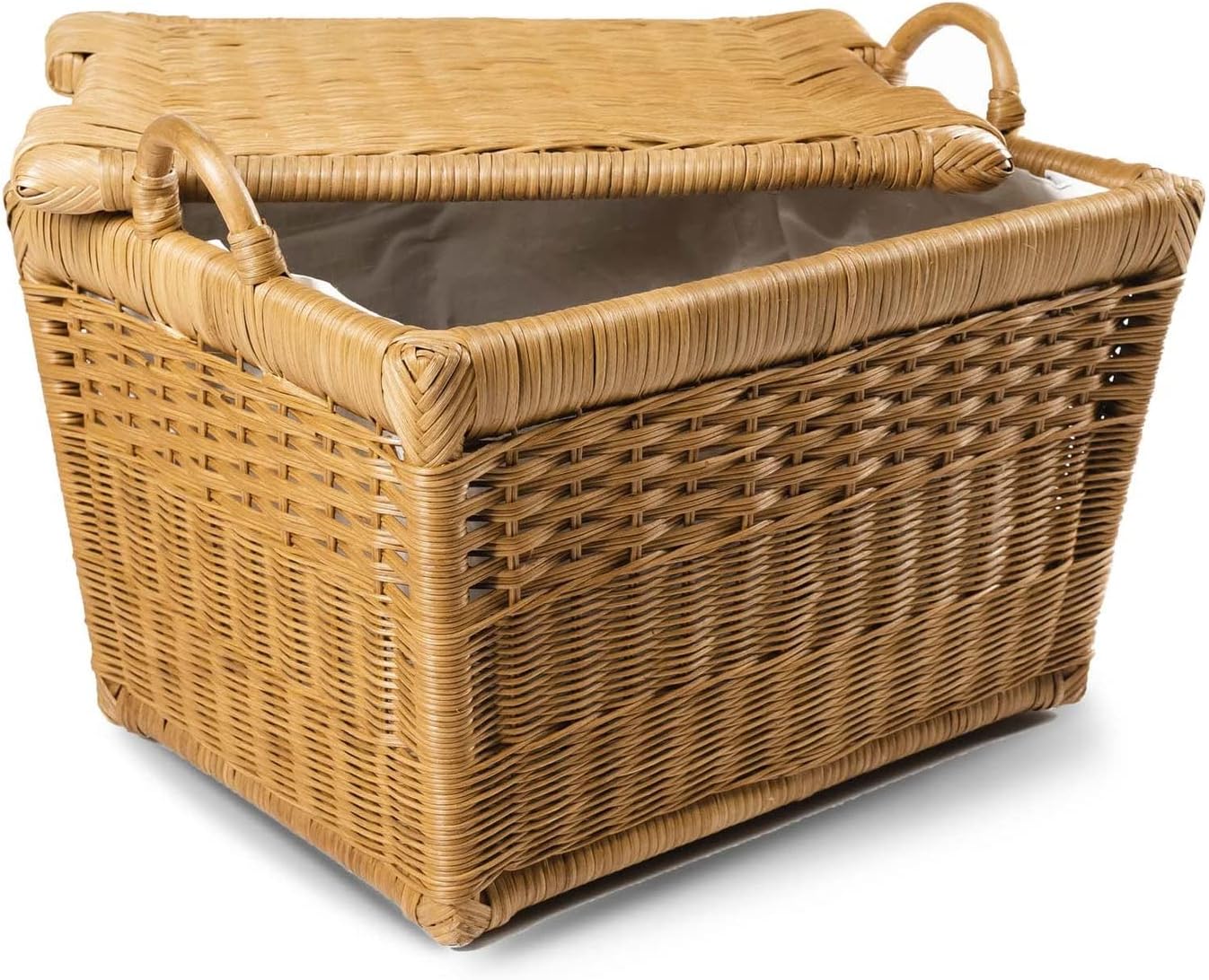 The Basket Lady Lift-Off Lid Wicker Storage Basket, Medium, 20 in L x 15 in W x 14 in H, Sandstone