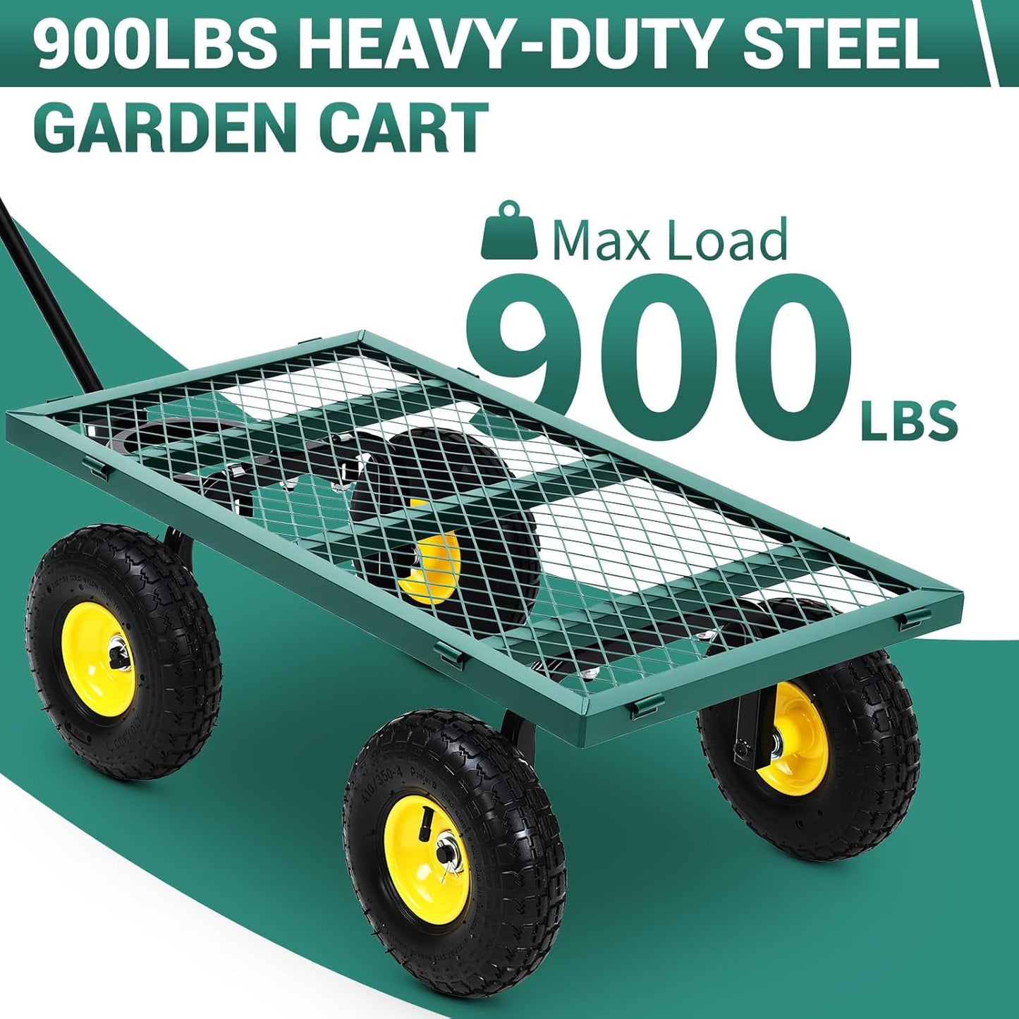 Heavy Duty Steel Garden Cart, 880LBS Pullable Metal Garden Wagon with 10" Wheels, 180° Rotating Handle and Removable Sides for Outdoor, Farm, Yard, Beach ﻿