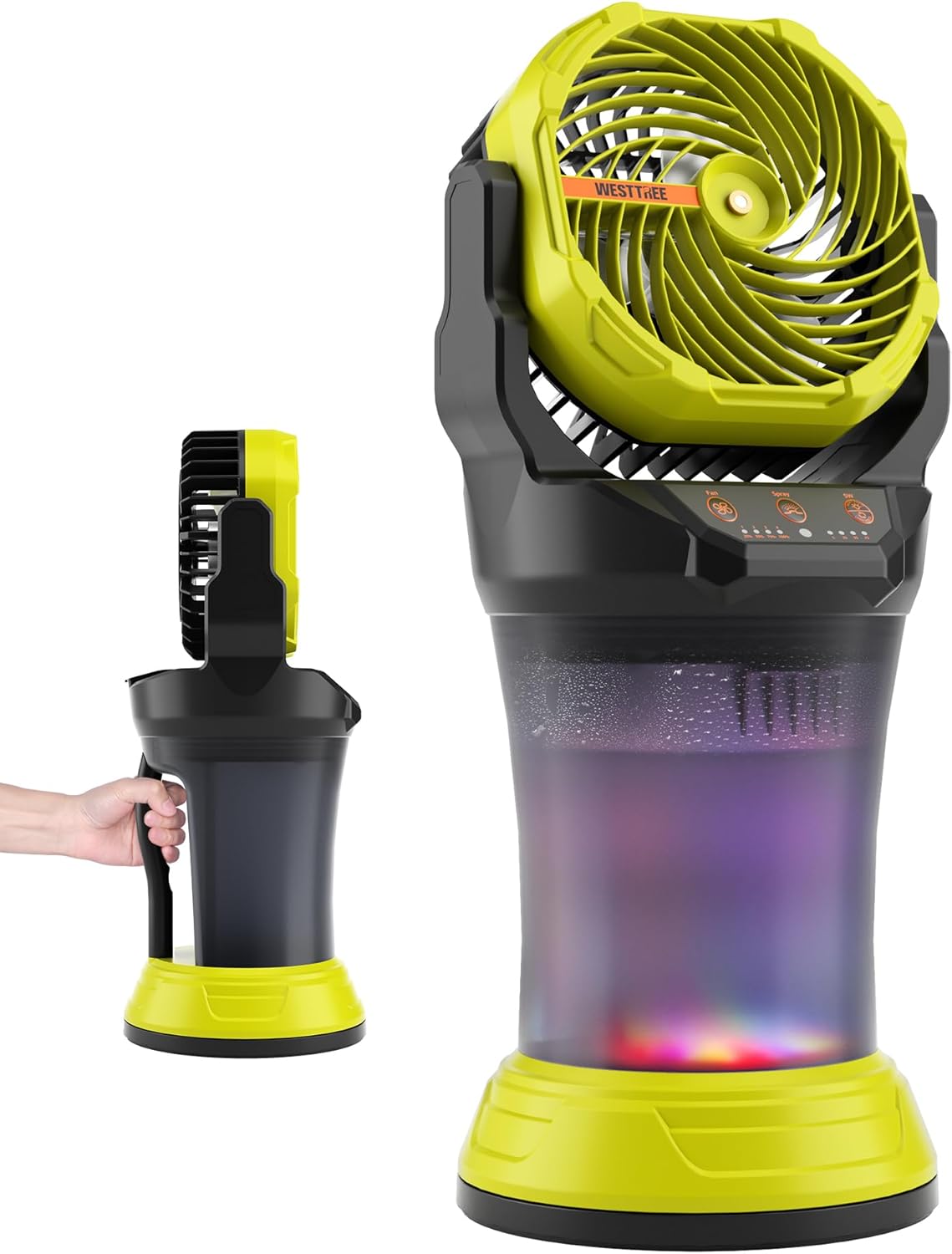 Portable Misting Fan with Large Battery Fan-Rechargeable Outdoor Misting Cooling Fans with 2L Water Tank,RGB Lights,4 Speeds & Spray Modes-for Patio, Camping, Beach, Workshop (Green)