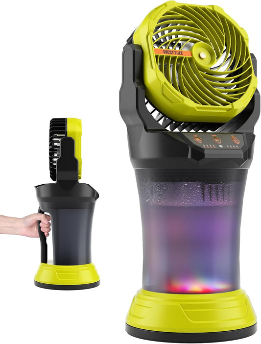 Portable Misting Fan with Large Battery Fan-Rechargeable Outdoor Misting Cooling Fans with 2L Water Tank,RGB Lights,4 Speeds & Spray Modes-for Patio, Camping, Beach, Workshop (Green)