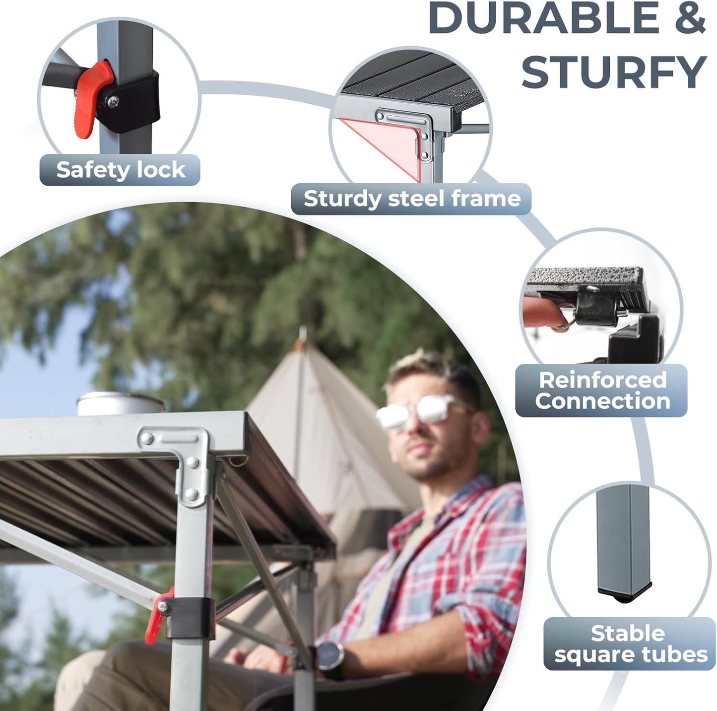 KingCamp Aluminum Folding Lightweight Roll Portable Stable Table for Camping Picnic Barbecue Backyard Party, Indoor & Outdoor, Oversize, Silver Black