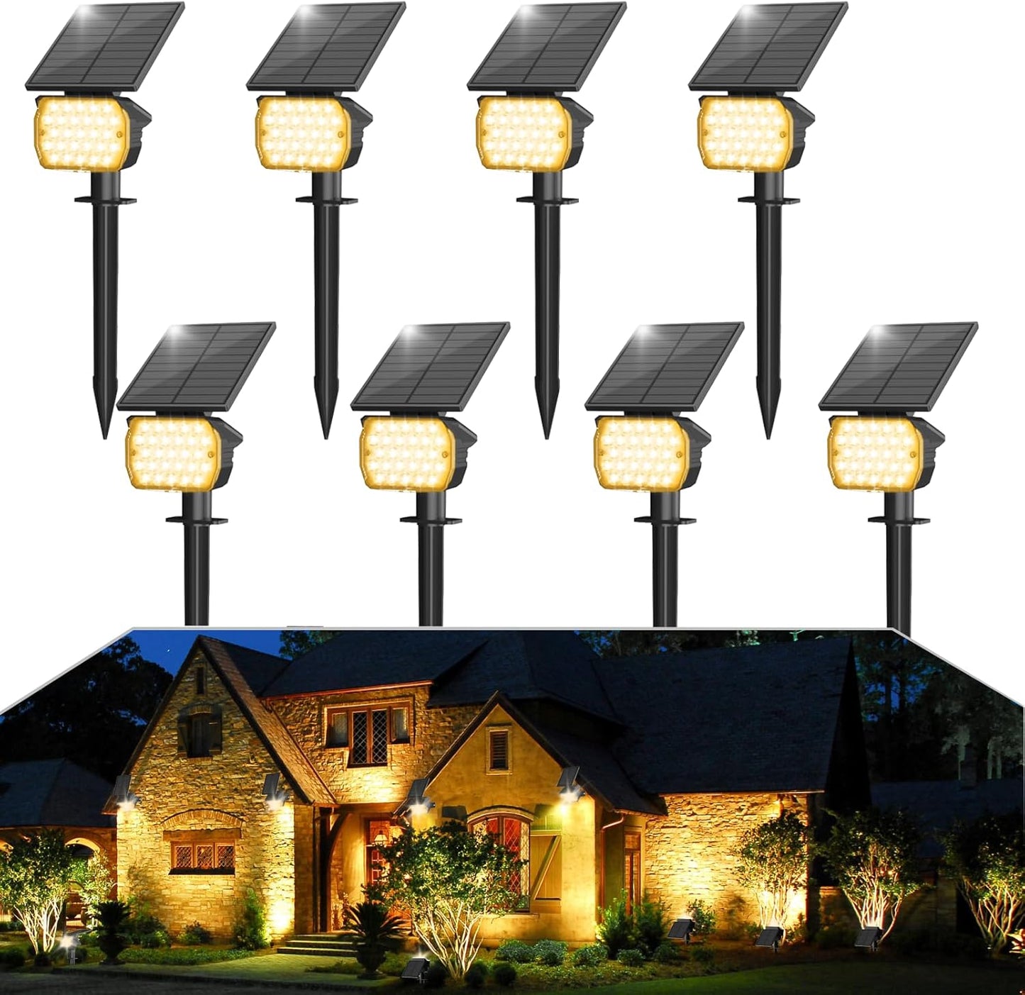 VOLISUN Solar Spotlight Outdoor, IP67 Waterproof Solar Landscape Spot Lights，Uplights for Yard Garden Pathway - 8 Pack (Warm White) 27 LED 3 Lighting Modes