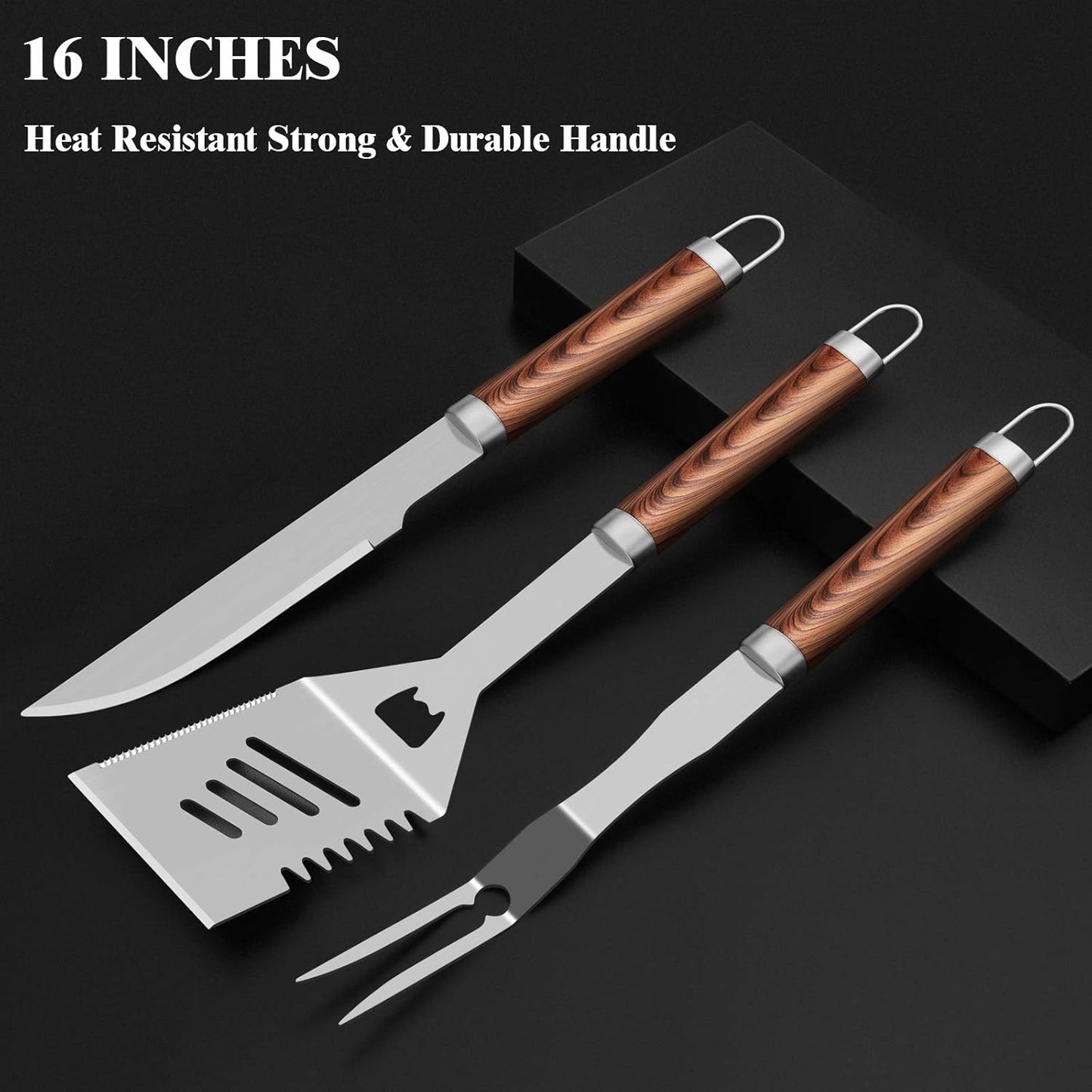 ROMANTICIST 25pcs Extra Thick BBQ Grill Accessories, Fathers Day Grilling Gifts Set for Men Dad, Heavy Duty Grill Tools Utensils Kit with Spatula, Tongs in Aluminum Case for Birthday Brown