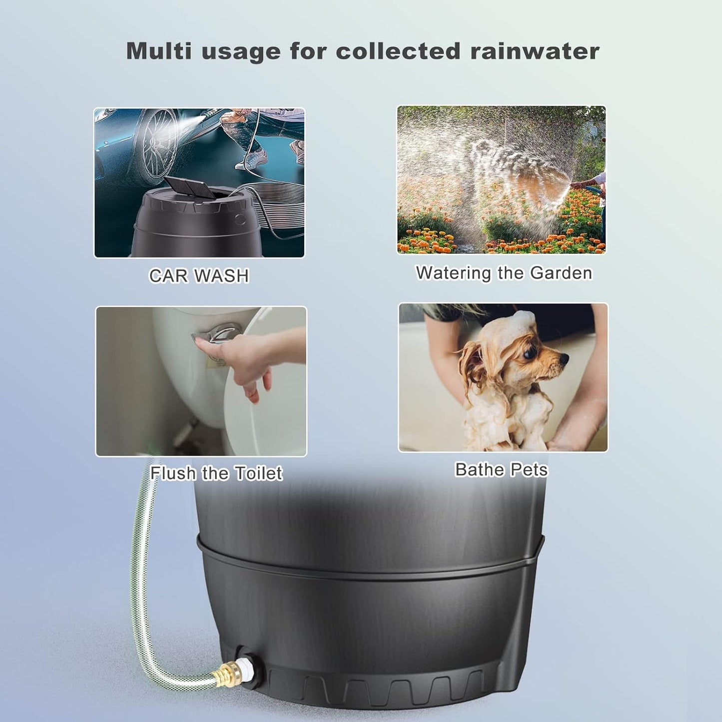 EJWOX Rain Barrels to Collect Rainwater from Gutter for Outdoor Use, 45 Gallon Black Rain Water Collection Barrels, BPA Free Water Catcher with Spigot, Lid, and Hose