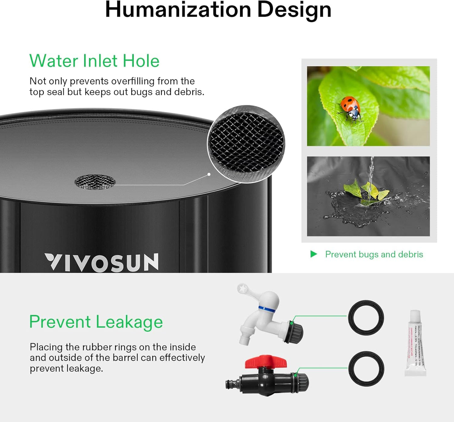 VIVOSUN Collapsible Rain Barrel, 53 Gallon Water Storage Tank with 1000D Oxford Cloth, Portable Rain Collection System Includes Two Spigots and Overflow Kit, Black