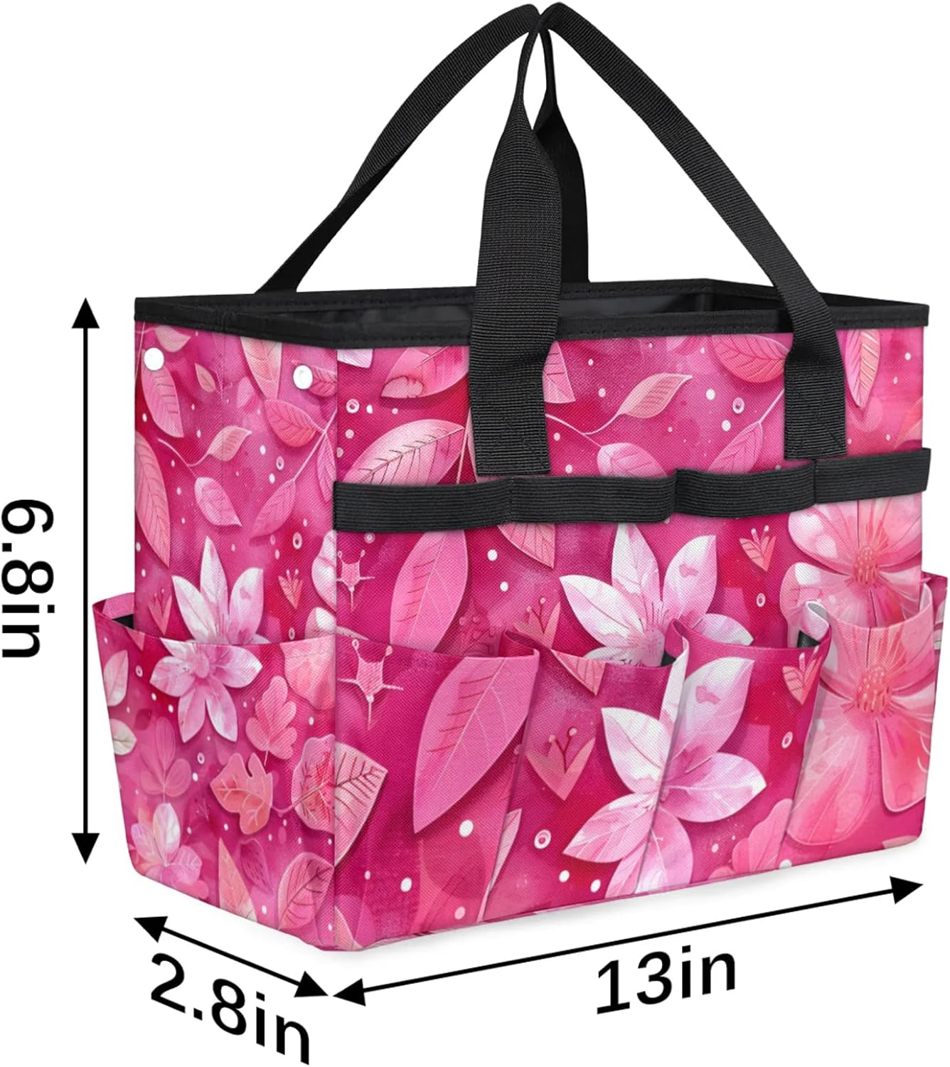 Rose Red flower Gardening Tool Bag,Heavy Duty Garden Tote Bag,Portable Oxford Gardening Storage Basket Organizer Handbag with Pockets Handle,Hand Tools Gifts for Outdoor Garden Lawn