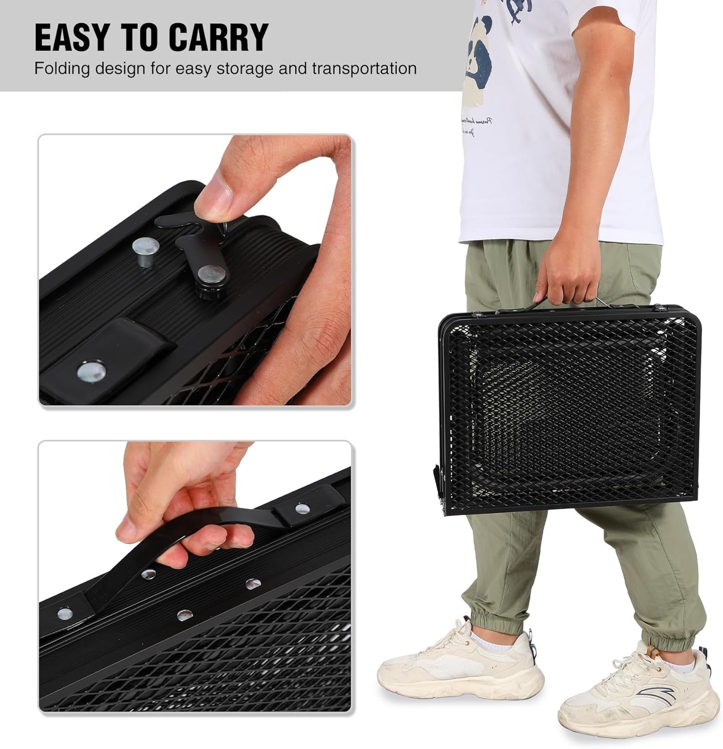 RedSwing Folding Grill Table with Extra Space, Adjustable Height Portable Small Stand Table for Outdoor Indoor Camping Picnic BBQ, Black with Side Table