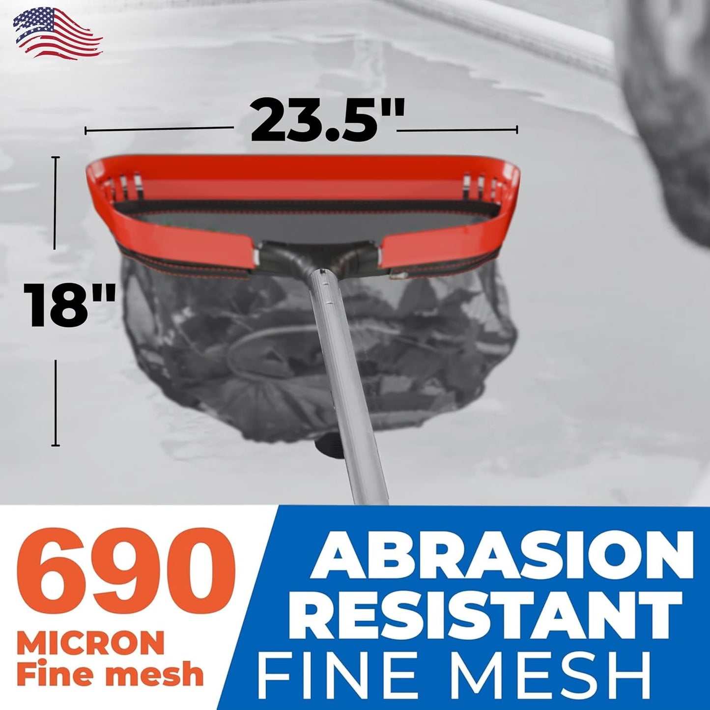 ProTuff 23" Fine Pool Net for PROS – “490 Promise” Unlimited Unconditional Replacement – Cleans 3X Faster Than Vacuum – Wide Pool Skimmer Net with Deep Bag for Easy Maintenance of Leaves, Bugs, Debris