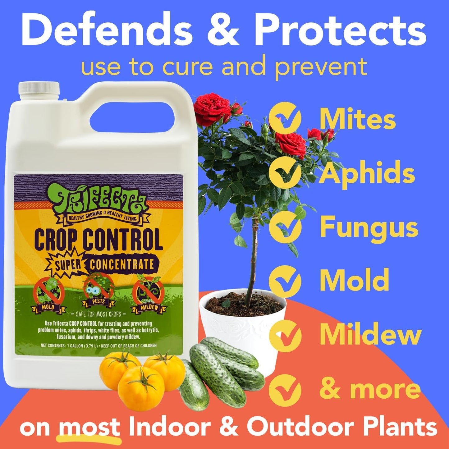 Trifecta Crop Control Super Concentrate All-in-One Natural Pesticide, Fungicide, Miticide, Insecticide, Help Defeat Spider Mites, Powdery Mildew, Botrytis, Mold, and More on Plants - Gallon