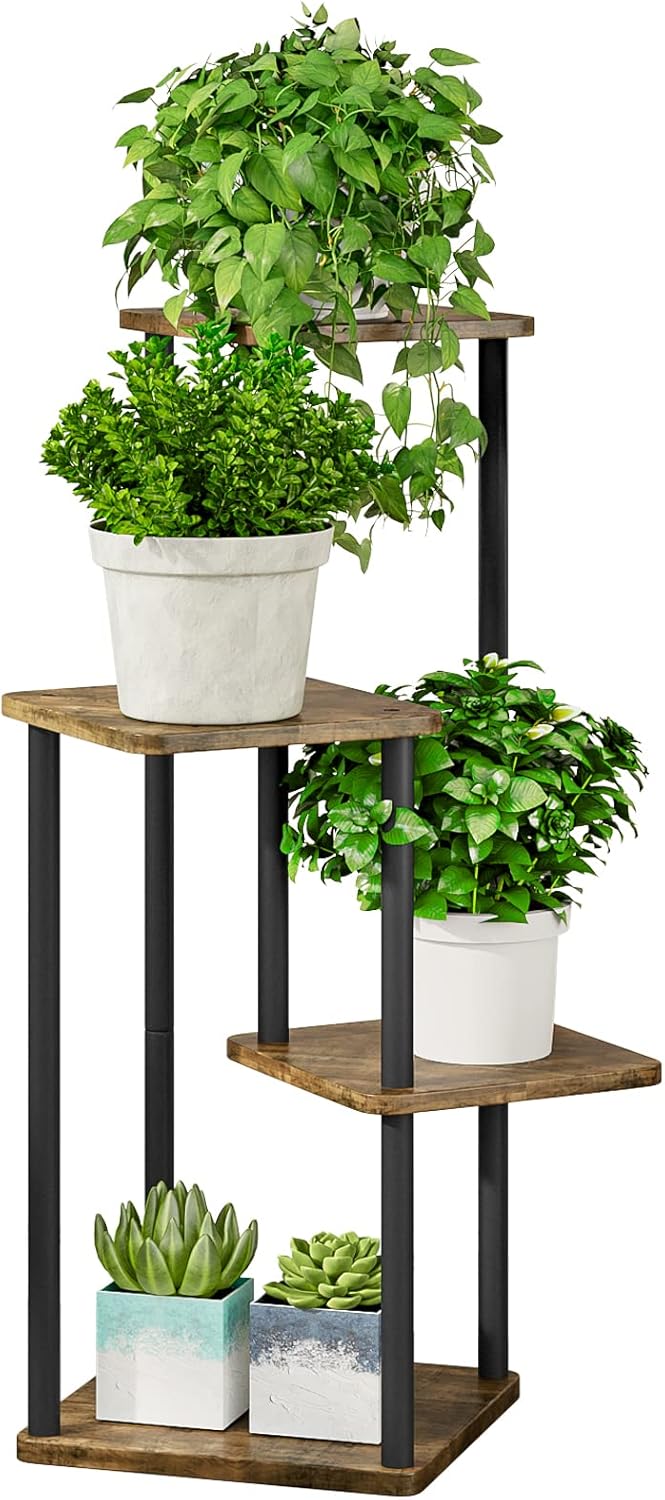AZERPIAN Plant Stand 4 Tier Indoor Metal Flower Shelf for Multiple Plants Corner Tall Flower Holders for Patio Garden Living Room Balcony Bedroom, Black (4 Tier-Black)