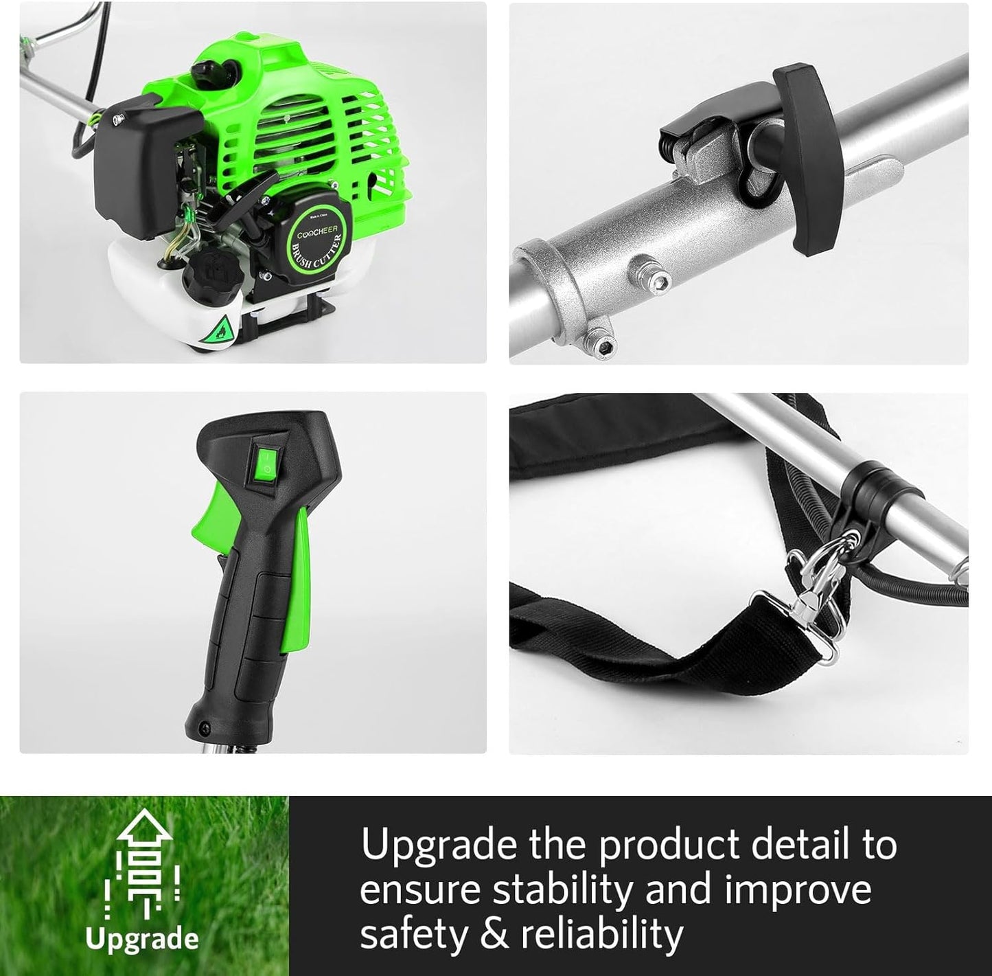 58CC Weed Wacker Brush Cutter, Gas Powered String Trimmer 4-in-1 Gas Weed Eater with 4 Detachable Heads Straight Shaft 2-Cycle for Weed, Brush(Green)