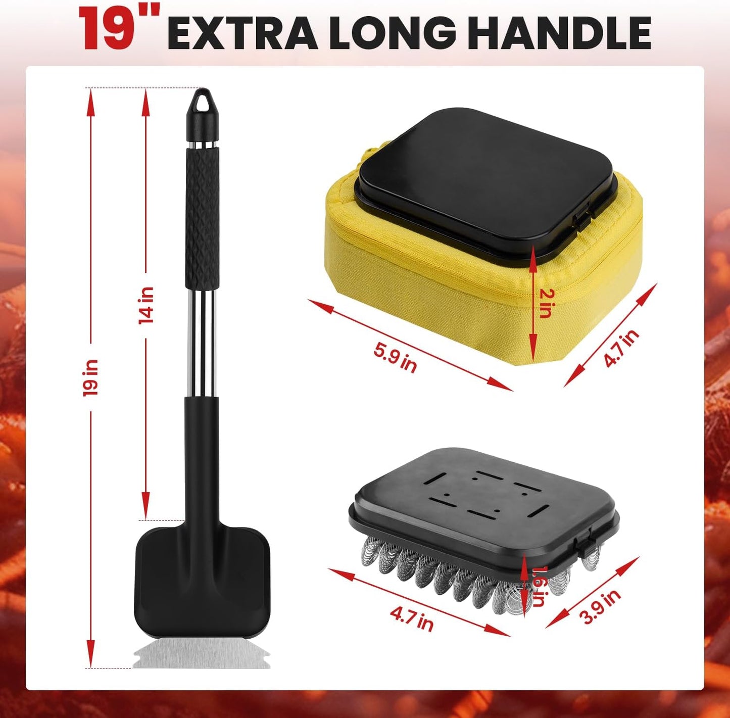 3 in 1 Grill Brush Bristle Free with Scraper, Coinicxcel Steam Brush & Stainless Steel Helix Brush Replaceable Head for Outdoor Grill Accessories, Safe BBQ Cleaning Brush Kit for Most Type of Grate