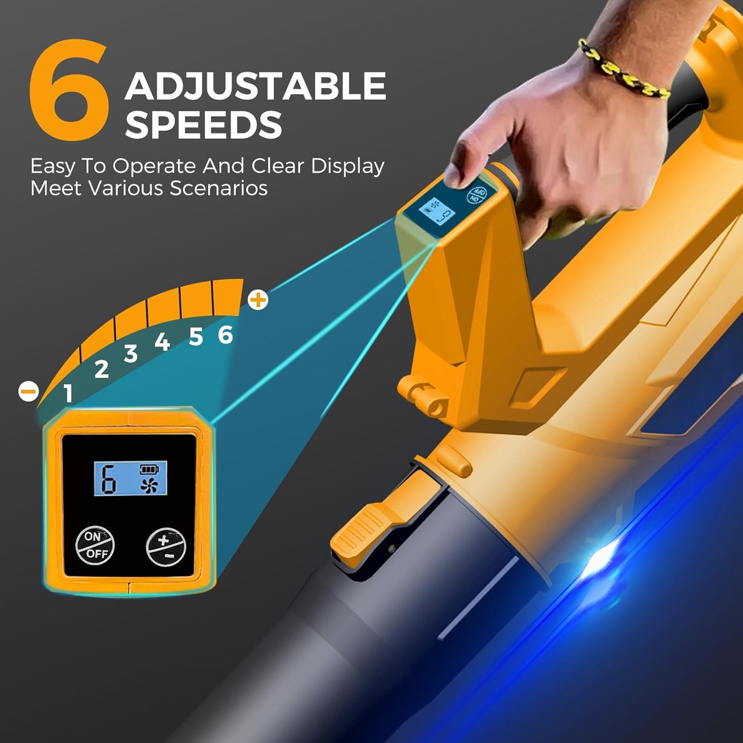 Cordless Leaf Blower – 6-Speed Settings. 540 CFM/170 MPH Powerful Electric Blower with 2x6.0 Ah Batteries & Fast Charger. Lightweight Leaf Blowers Great for Lawn Care, Yard Work and Garage Cleanup