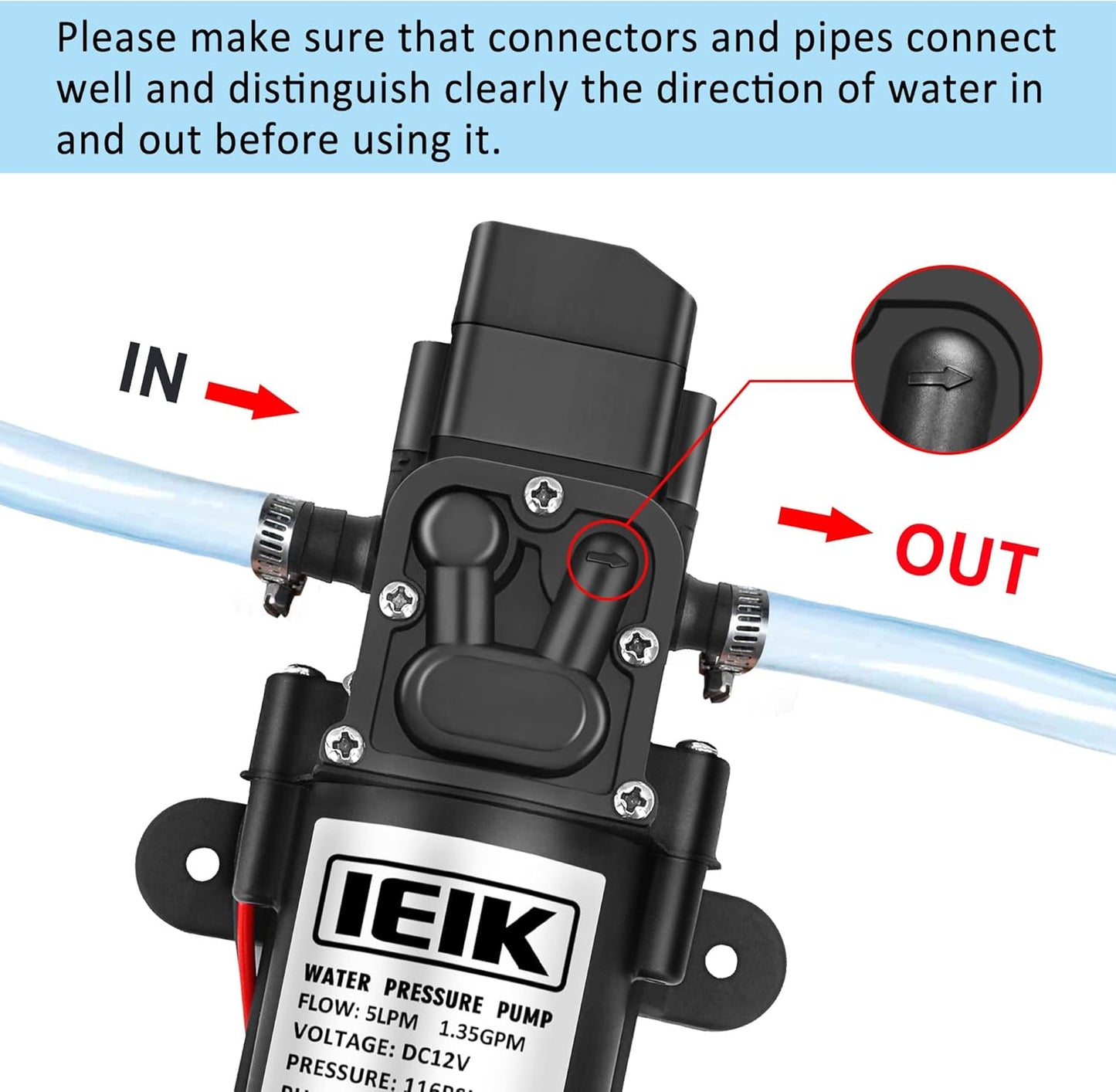 12 Volt Diaphragm Pump 5LPM 1.35 GPM 116PSI Self Priming Sprayer Pump 12V DC Fresh Water Diaphragm Pressure Pump for RV Camper Marine Boat Lawn (60W)