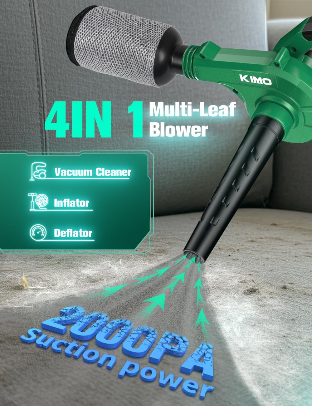 KIMO 20V Weed Wacker and Blower Combo w/2 x 2.0Ah Battery & Charger, 12 Inch String Trimmer w/10Pcs Cutting Lines, 4-in-1 Leaf Blower Cordless w/Vacuum, 3 Nozzles & 20" Extended Tube for Yard, Garden