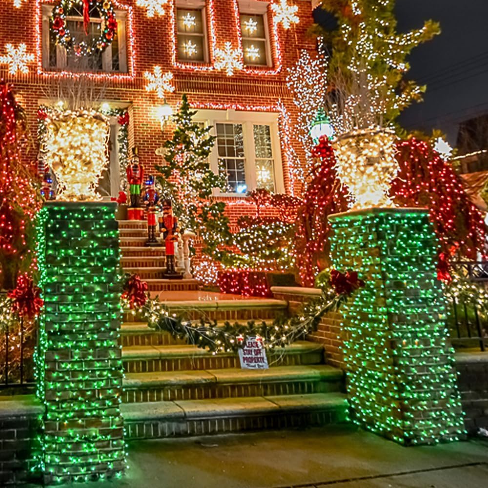 EEW 2 Pack 200 LED Solar Christmas Lights Outdoor Waterproof, Solar String Lights for Outside, Green Wire Solar Tree Light with 8 Lighting Modes for Xmas Wedding Party Garden Yard Decorations (Green)