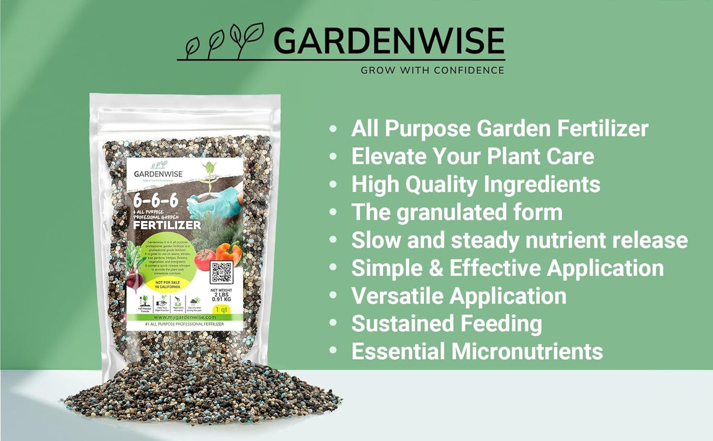 6-6-6 All-Purpose Professional Plant Food Fertilizer; Ideal for Winter Care & Spring Feeding, Perfect Balanced NPK for Indoor and Outdoor Plants (2 QUARTS)