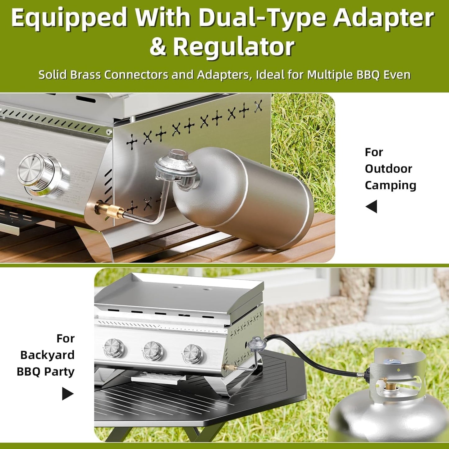 3-Burner Stainless Steel 2-in-1 Tabletop Grill and Griddle Combo, 24,000 BTU Portable Flat Top Propane Gas Grill for Commercial BBQ, Outdoor Cooking, Camping, Tailgates & Backyard