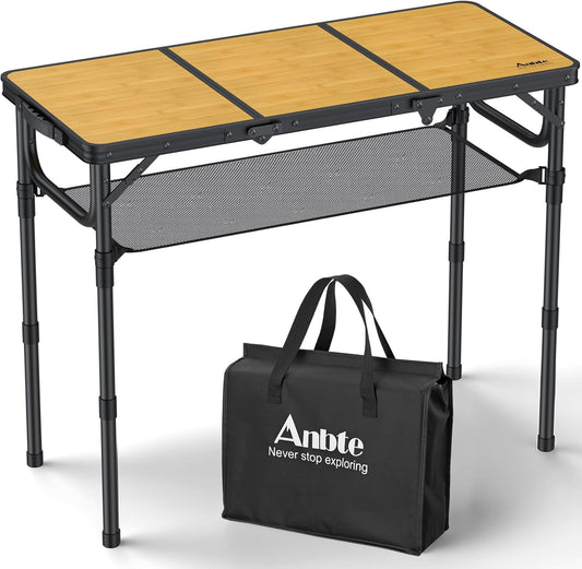 3ft Camping Table Foldable with Storage Net and Bag, 3 Adjustable Heights High 27.5" Aluminum Camping Table, Portable, for Outdoor Indoor Backyard BBQ Cooking Party Picnic Beach, Yellow