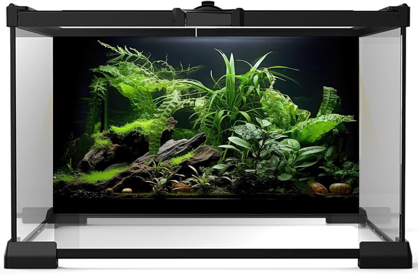 Aquarium Background Freshwater Green Plants Terrarium Background Aquatic Underwater Sea Grass Tank Background Wood Root Rock with Moss Jungle Style Fish Tank Background Poster Wallpaper 30x12in