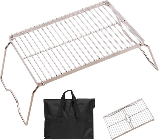 REDCAMP 13.6" Small Folding Campfire Grill, Heavy Duty Portable Camping Grill Grate with Carrying Bag for Outdoor Cooking Camping Hiking Backpacking Picnic BBQ