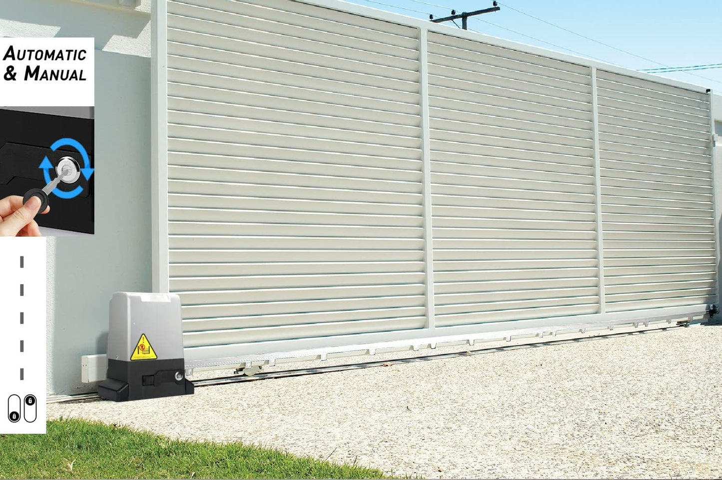 Blütezeit 3970lb Automatic Sliding Gate Opener Rack Drive Operator for Heavy Driveway Slide Gates Up to 40 Feet, Rolling Gate Motor with 2 Remote Controls, Infrared Sensor & Complete Hardware Kit