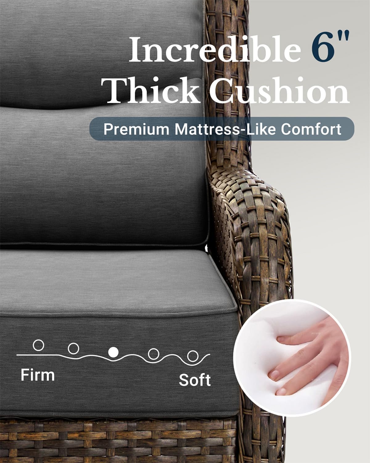 HILLGA Luxury Outdoor Swivel Rocker Patio Chairs of 2 with 6 Inch Thick Cushions and Side Table, Swivel Outdoor Chairs 5PCS High Back Wicker Patio Furniture Set for Porch, Balcony, Deck in Dark Grey