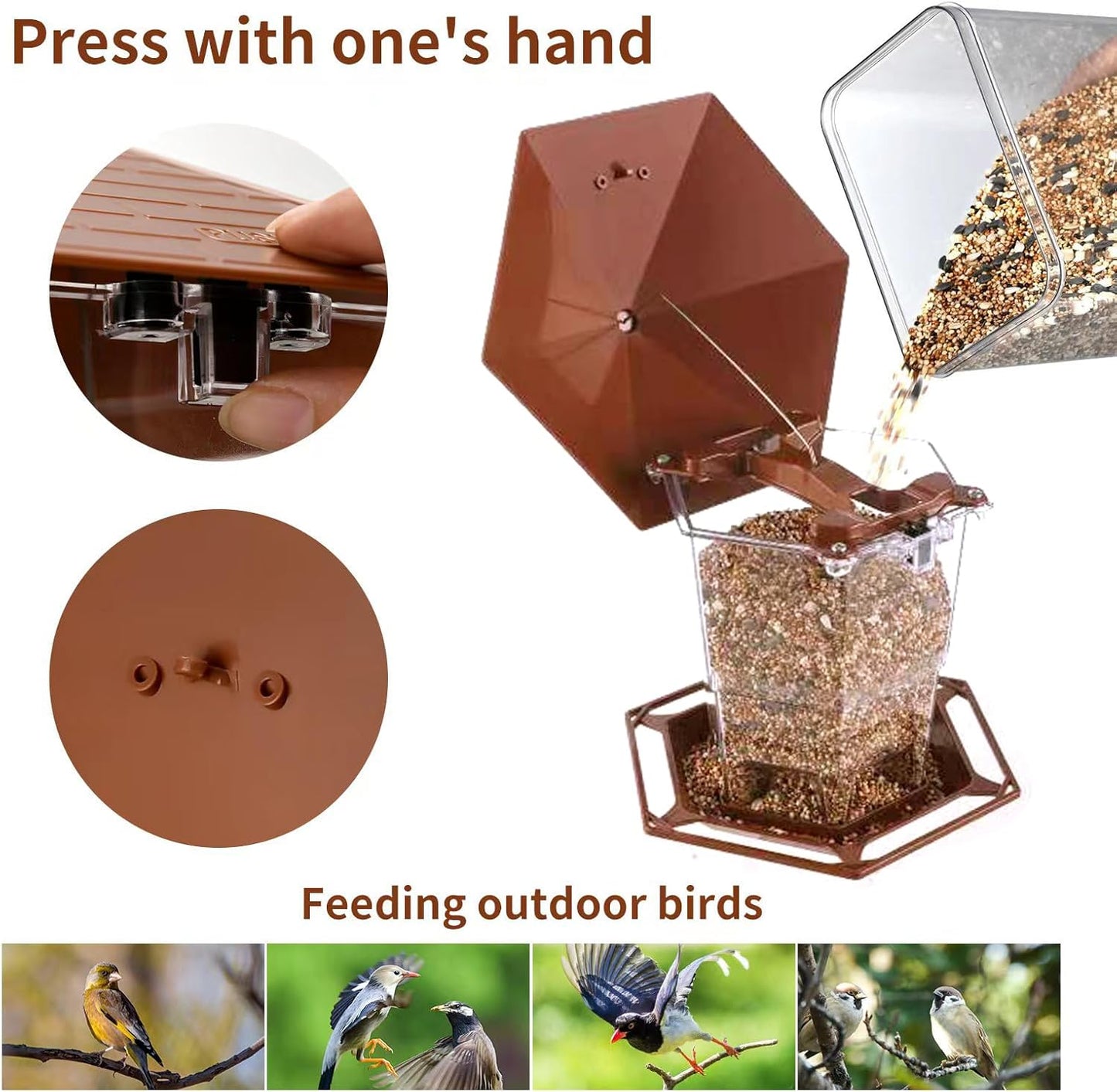 Bird Feeders for Outdoors Hanging Bird Feeder Wild Birds Seed, Brown